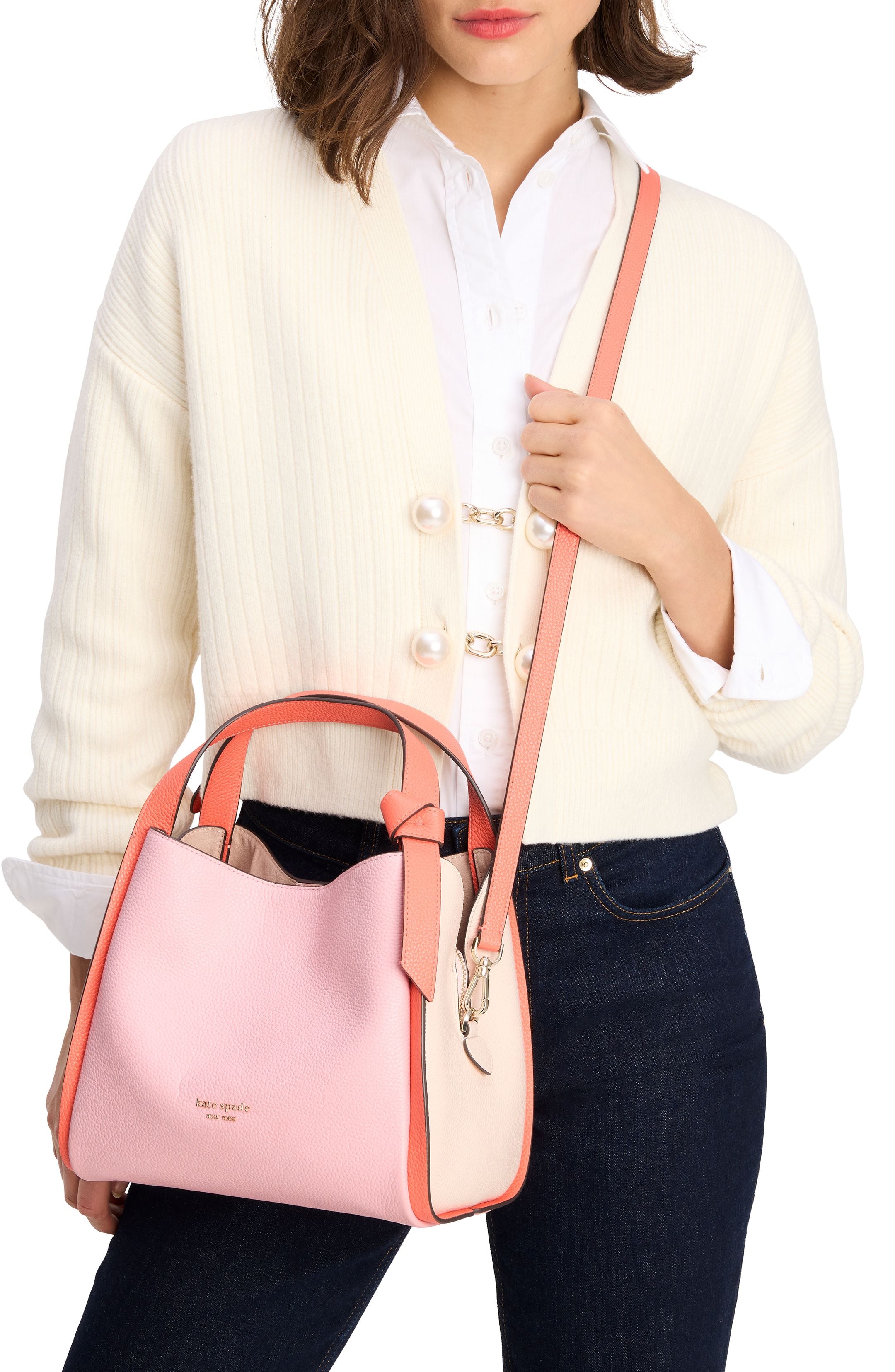 k6553-Knott Colorblocked Medium Crossbody Tote-Crepe Pink Multi