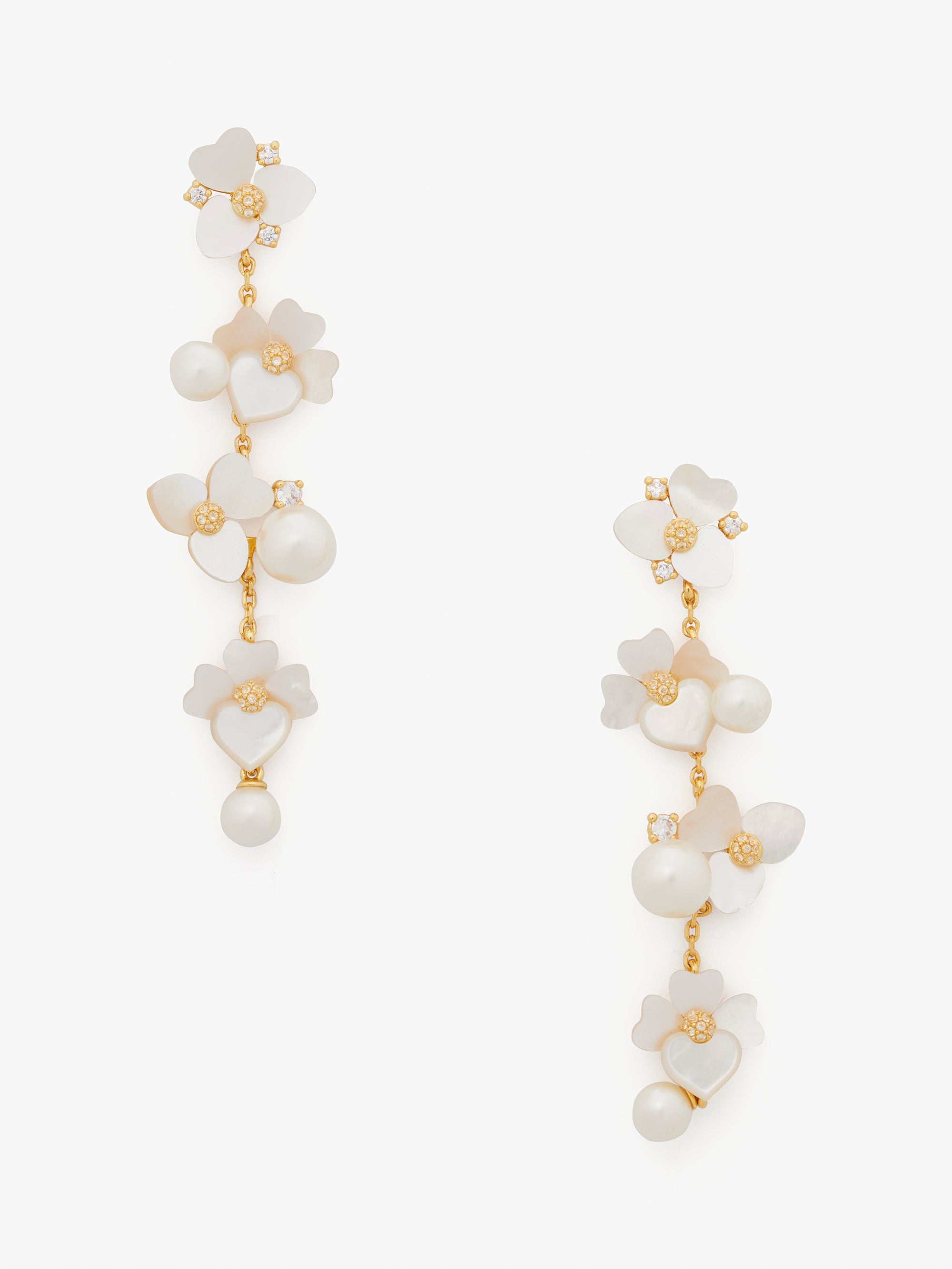 K9457-Precious Pansy Statement Linear Earrings-White Multi/Gold