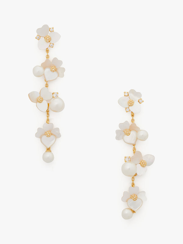 K9457-Precious Pansy Statement Linear Earrings-White Multi/Gold