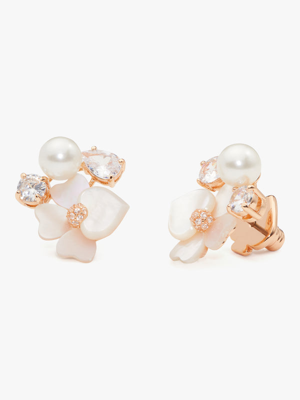 K9459-Precious Pansy Cluster Studs-White Multi