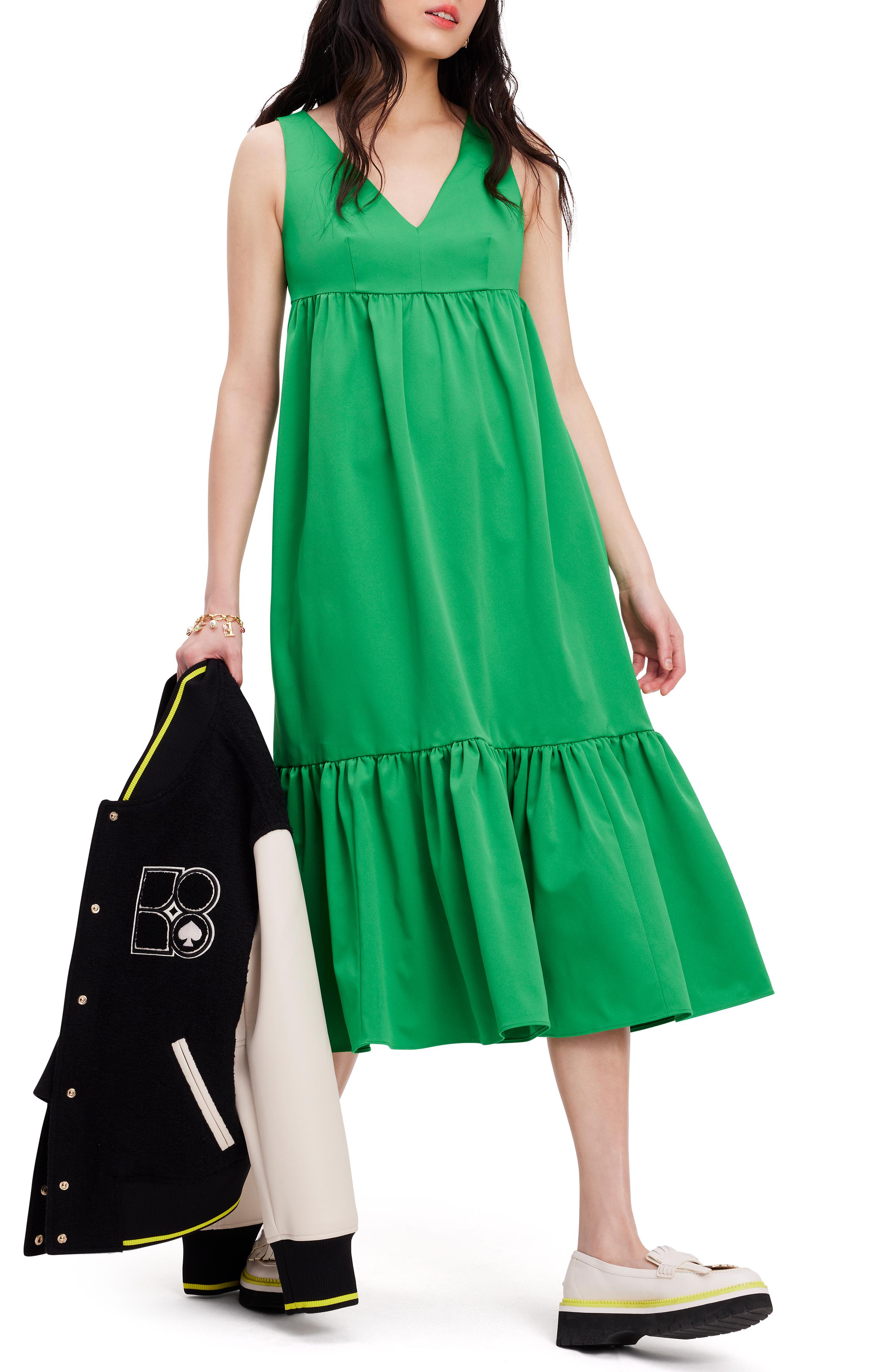 KF764-V-NECKMIDIDRESS-Vert De Terre