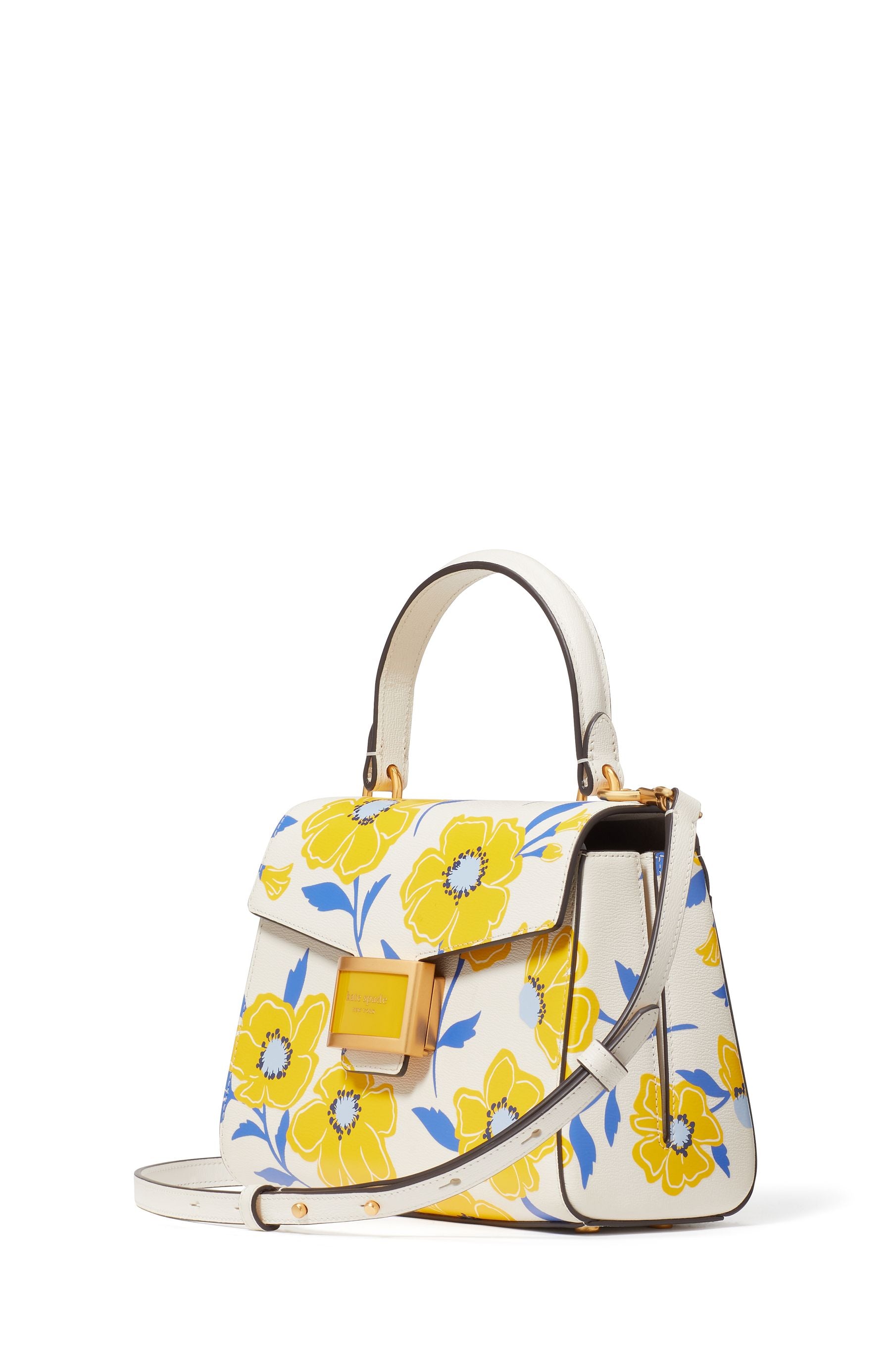 KF836_Katy Sunshine Floral Textured Leather Small Top-Handle Bag_Cream Multi