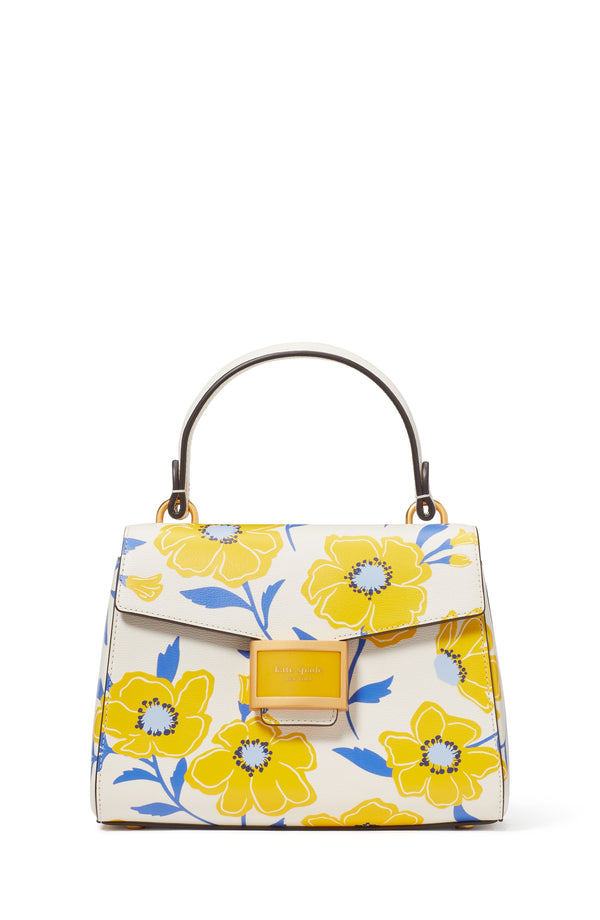 KF836_Katy Sunshine Floral Textured Leather Small Top-Handle Bag_Cream Multi