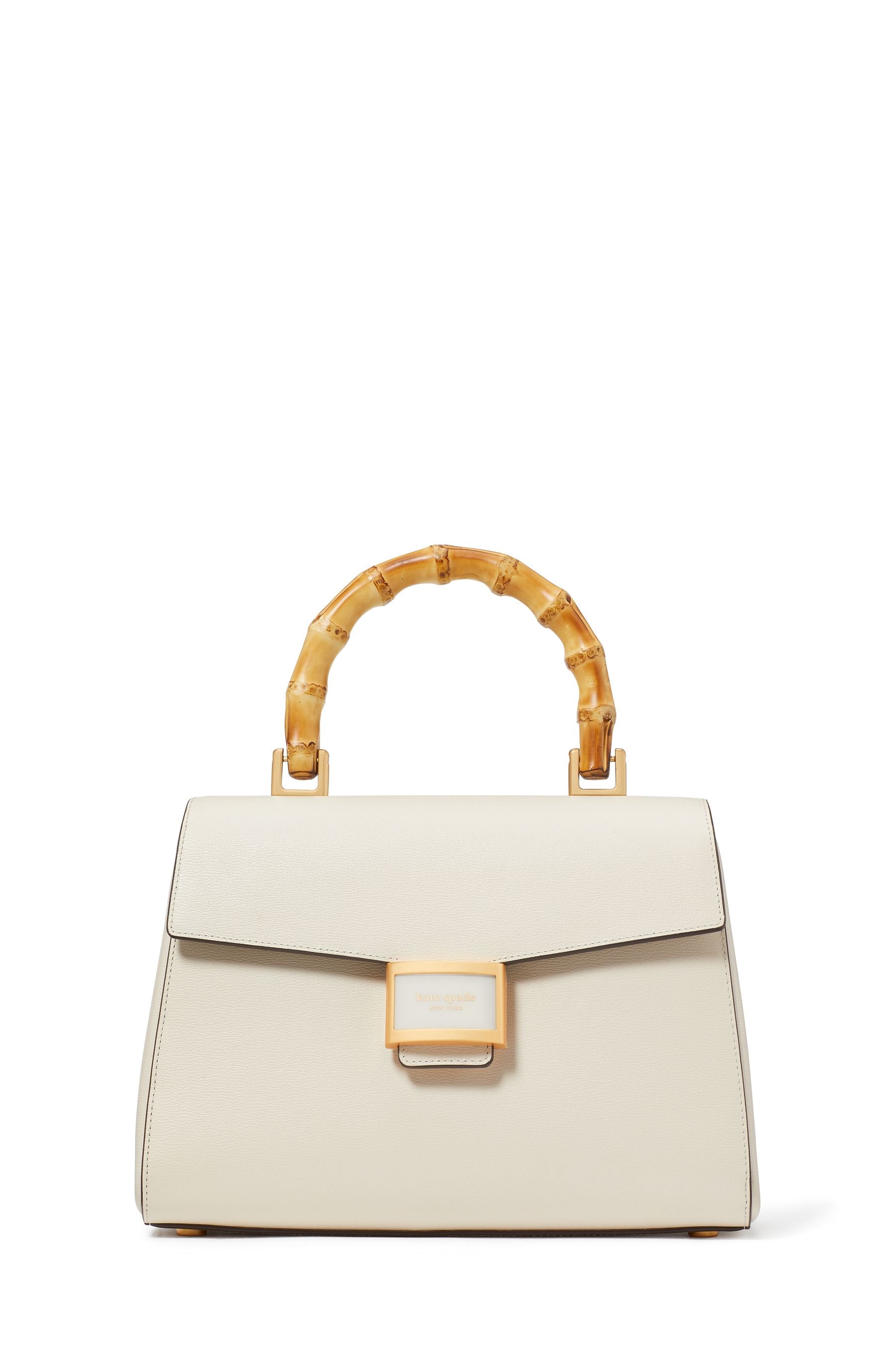 KF837_Katy Textured Leather Bamboo Medium Top-Handle Bag_Halo White