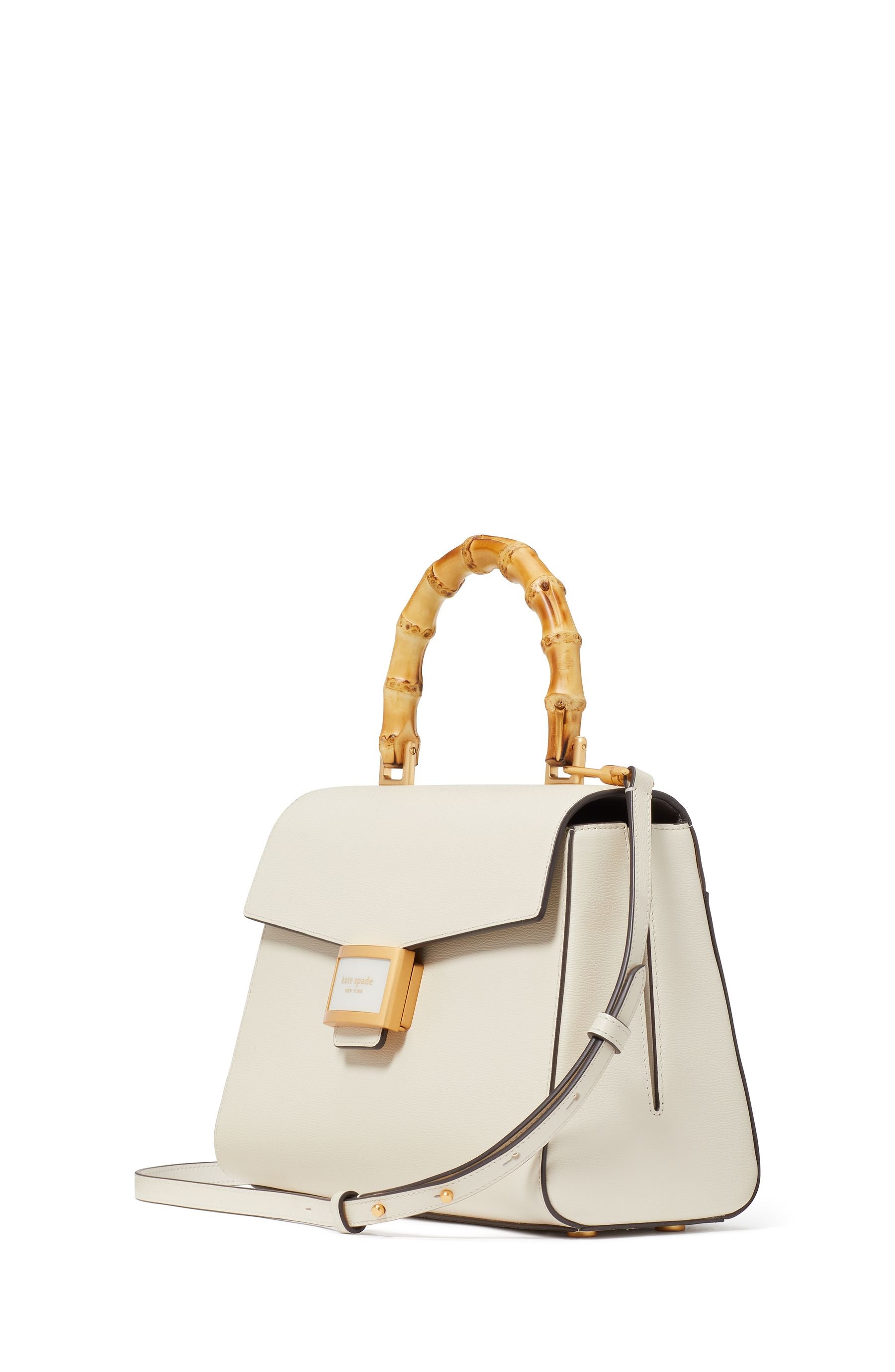 KF837_Katy Textured Leather Bamboo Medium Top-Handle Bag_Halo White