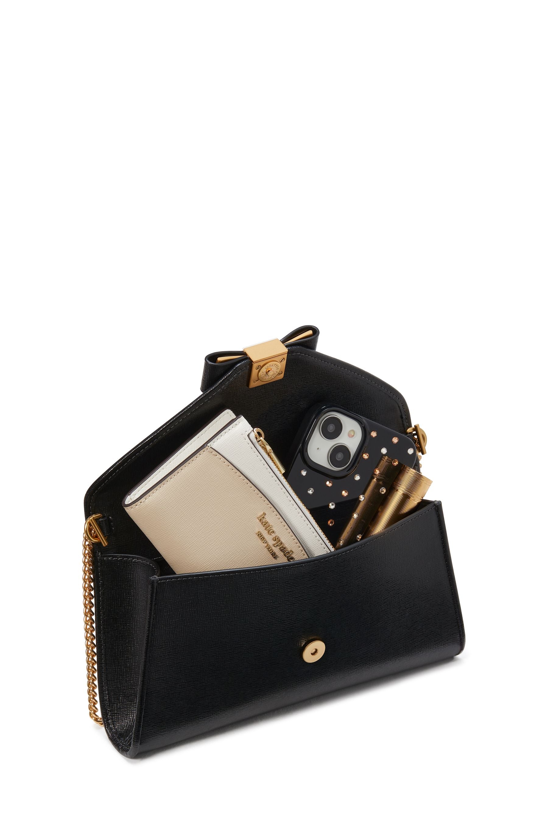 KF927_Morgan Bow Embellished Envelope Flap Crossbody_Black