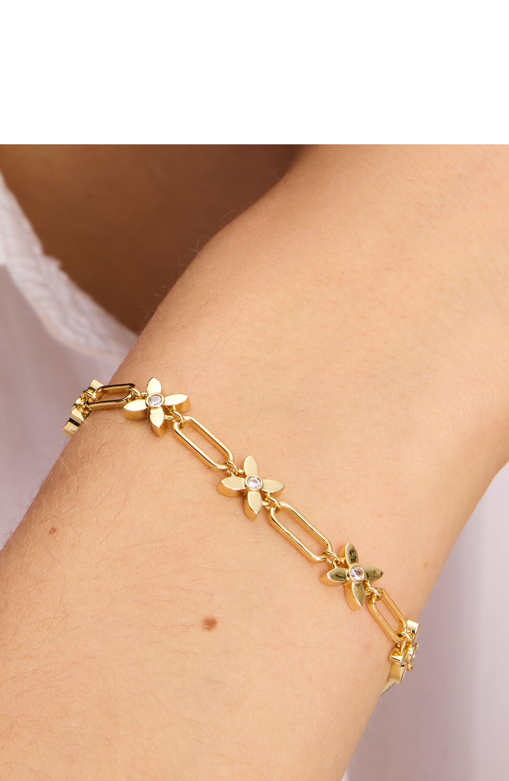 KG329-Heritage Bloom Line Bracelet-Clear/Gold