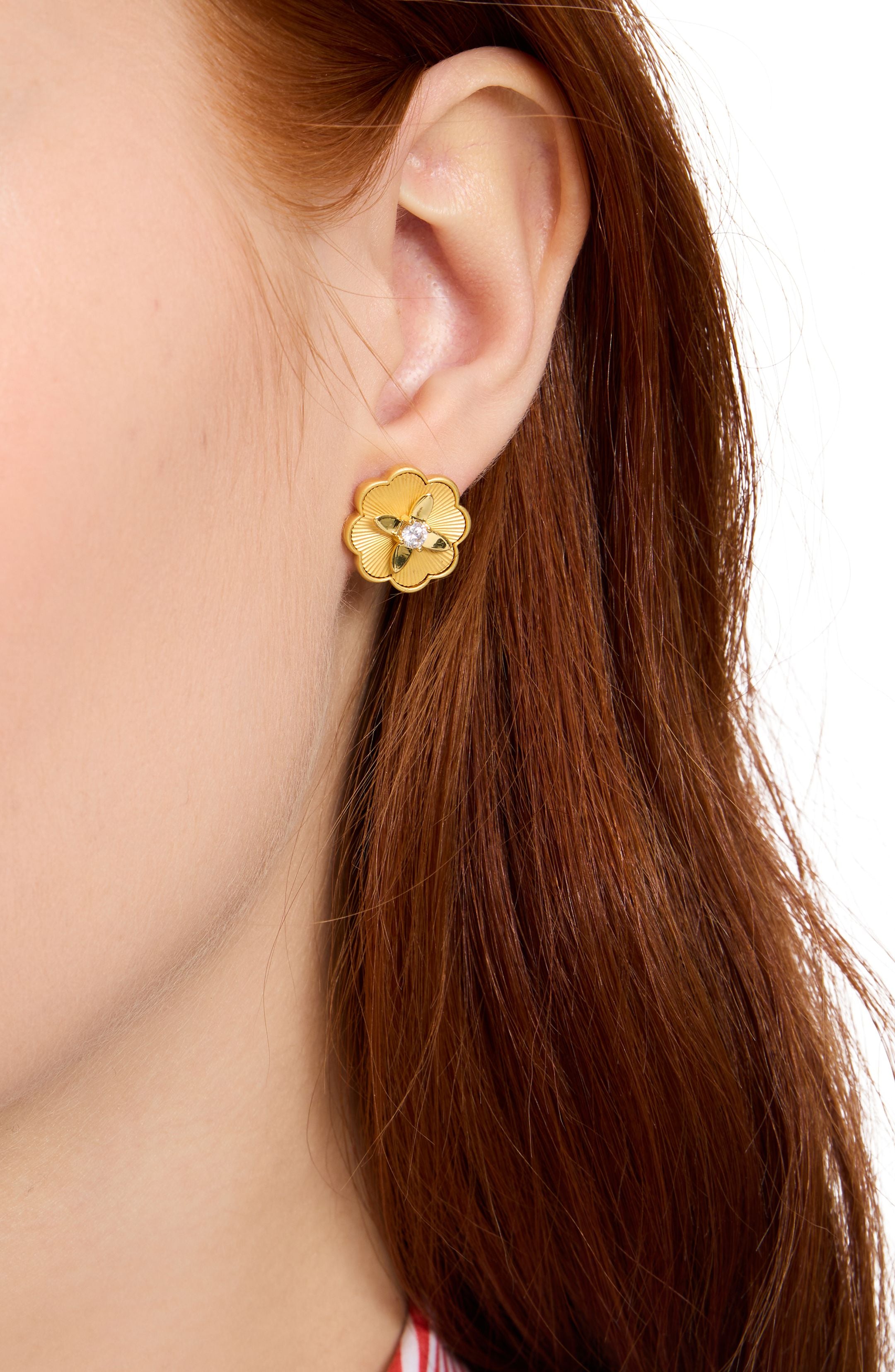 KG350-Heritage Bloom Studs-Clear/Gold