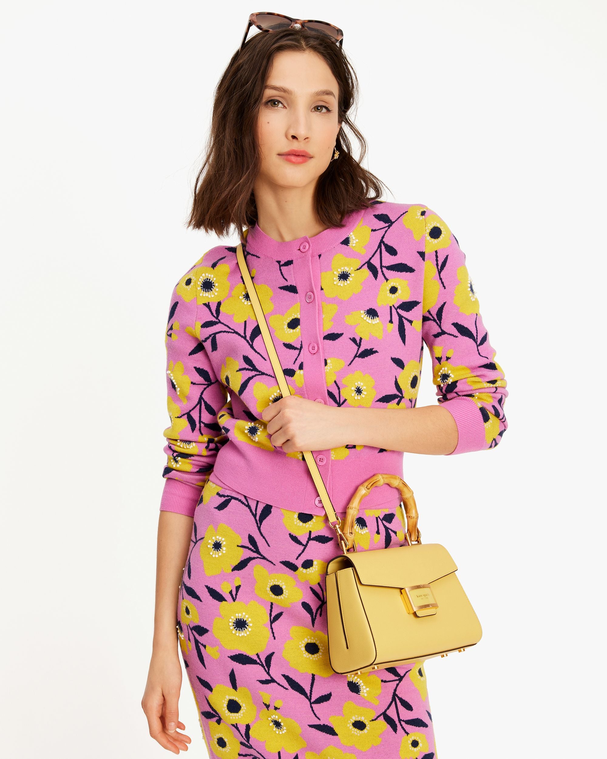 KG849_Katy Textured Leather Bamboo Small Top-Handle_Summer Daffodil