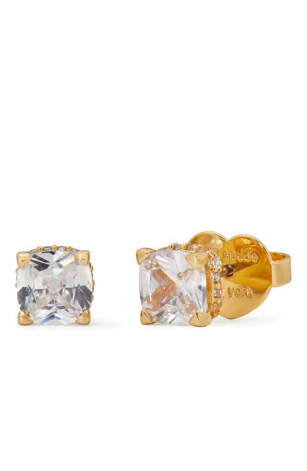 kg885-Little Luxuries 6mm Square Studs-Clear/Gold