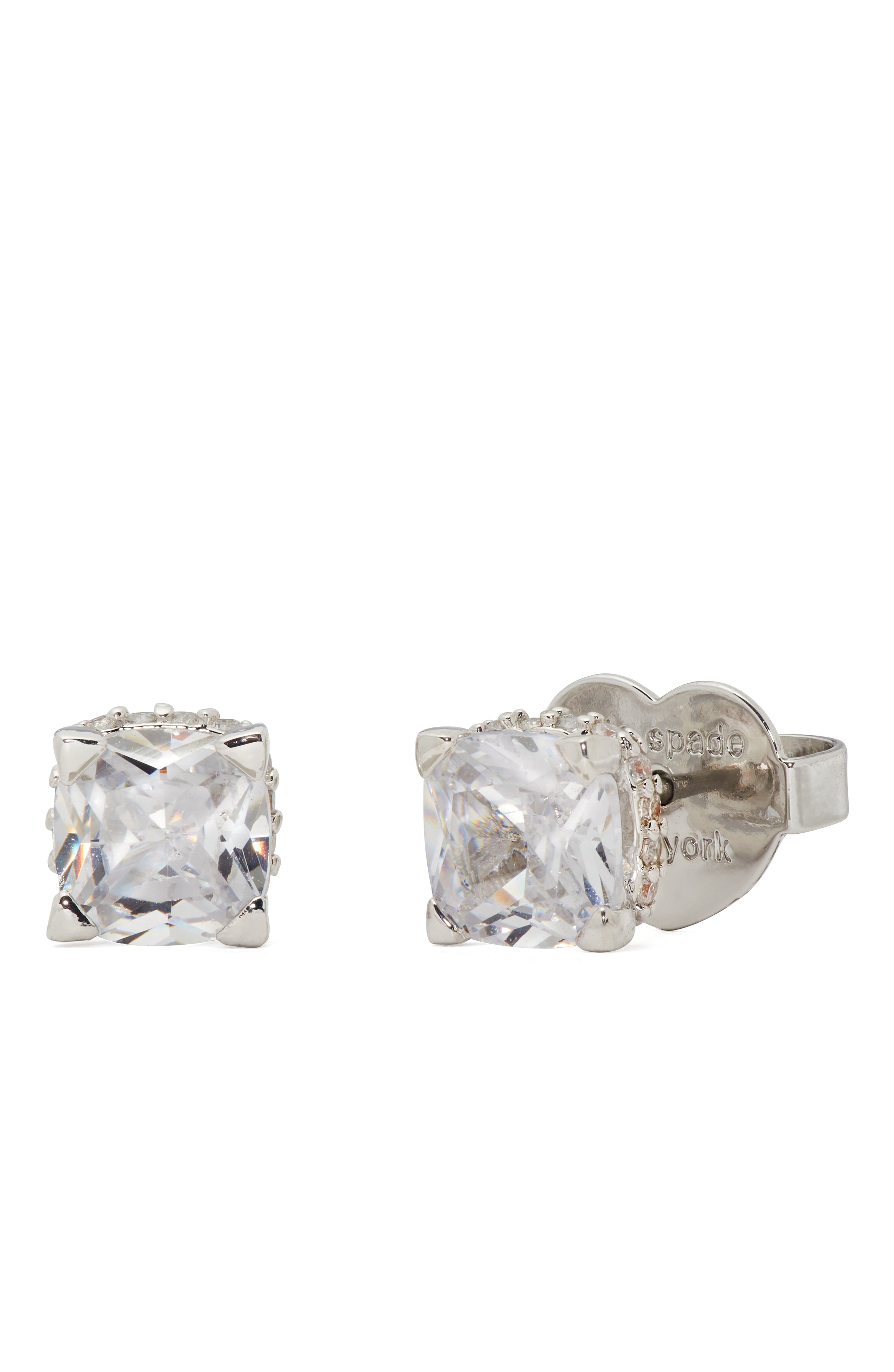 kg885-Little Luxuries 6mm Square Studs-Clear/Silver