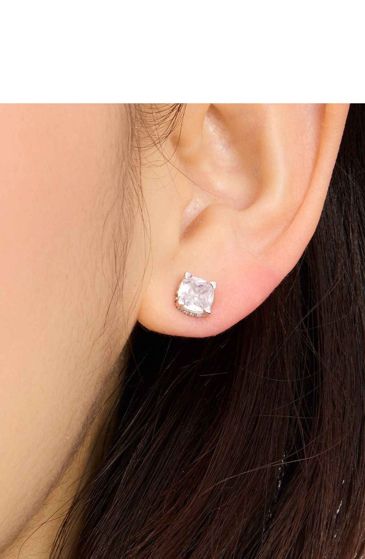 kg885-Little Luxuries 6mm Square Studs-Clear/Silver