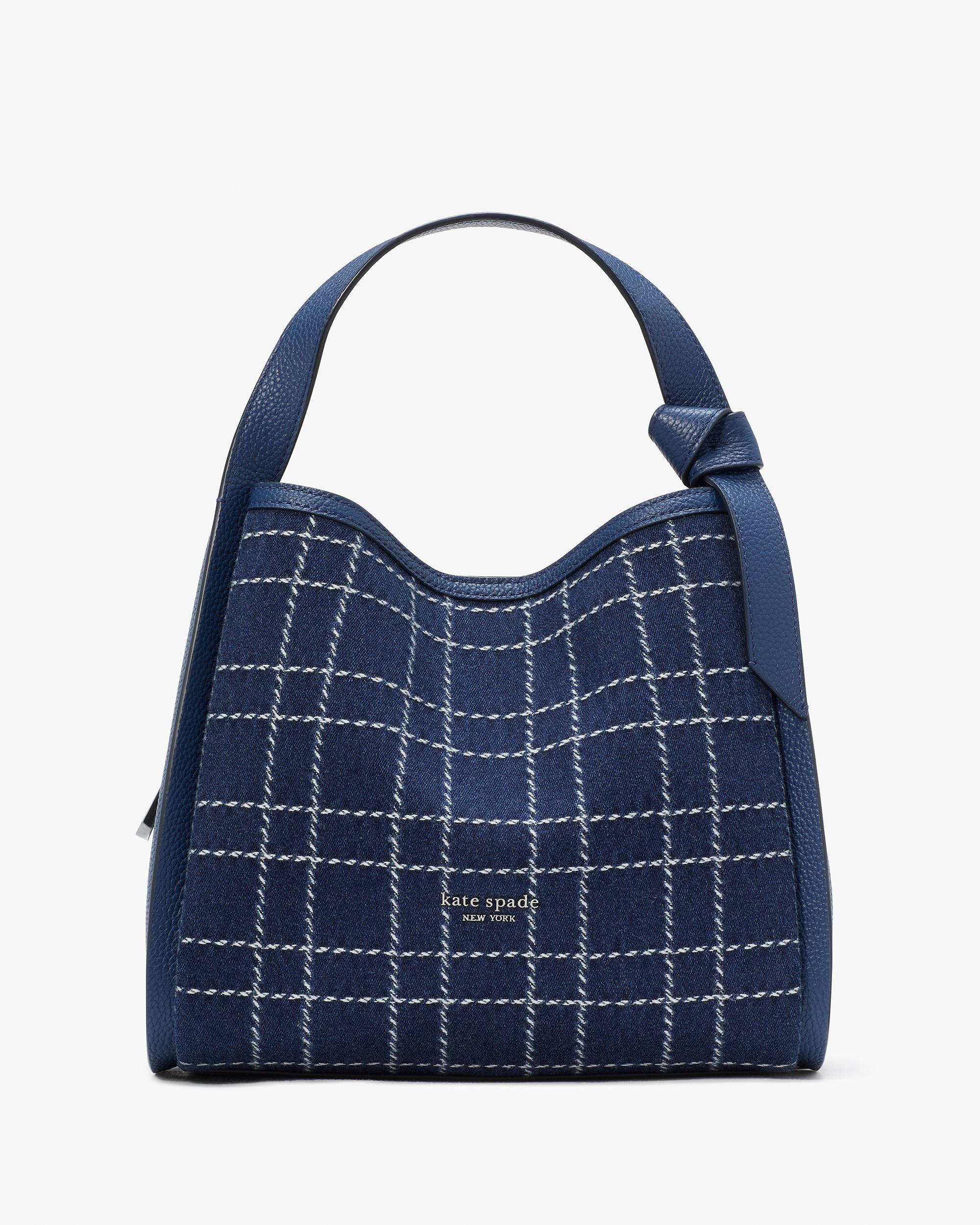 knott denim check medium crossbody tote