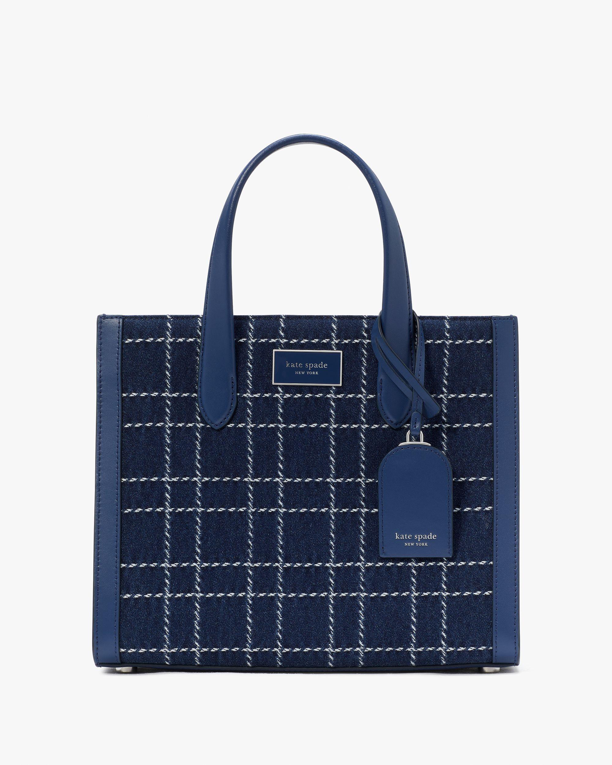 KH064-Manhattan Denim Check Small Tote-Indigo Multi