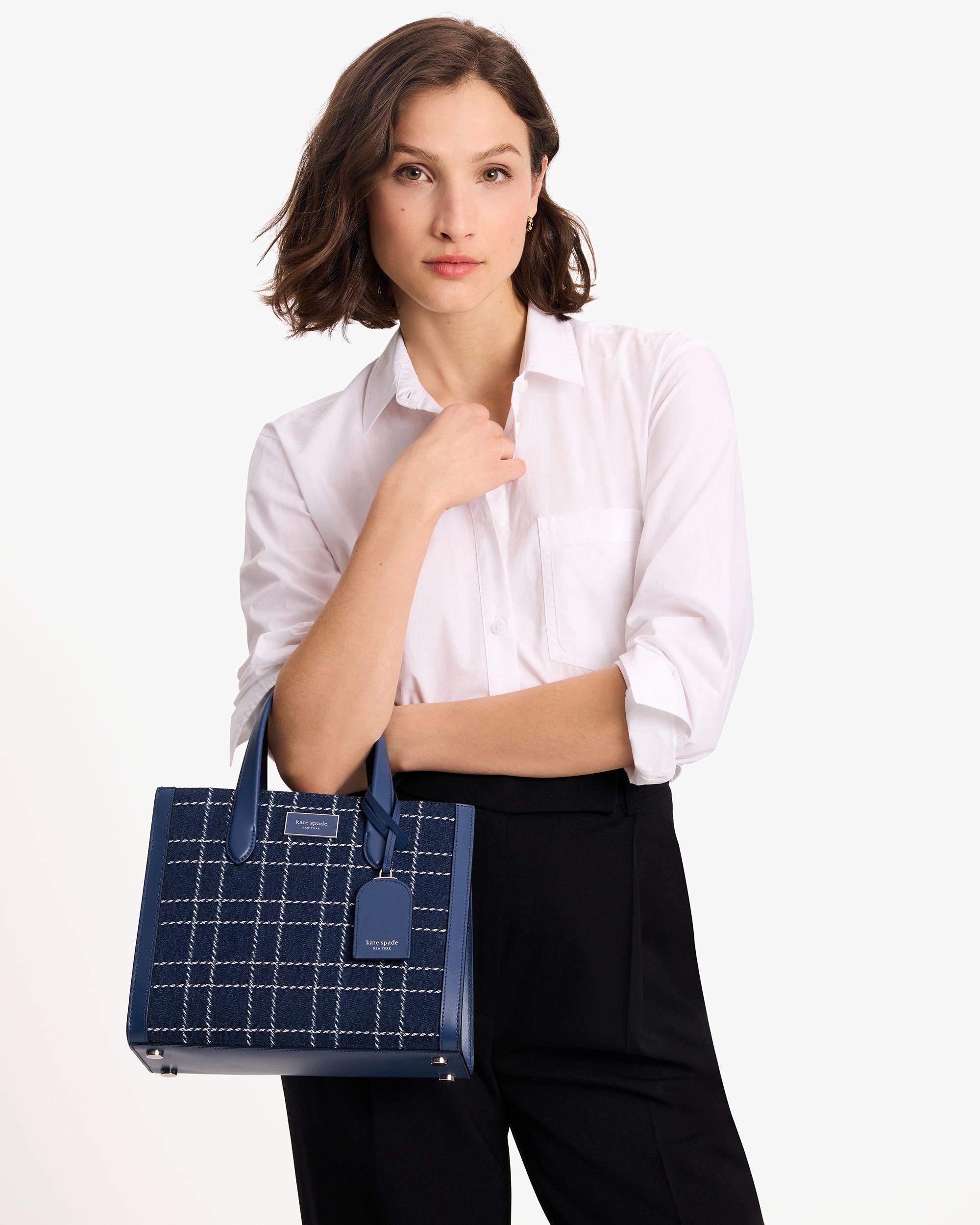 KH064-Manhattan Denim Check Small Tote-Indigo Multi