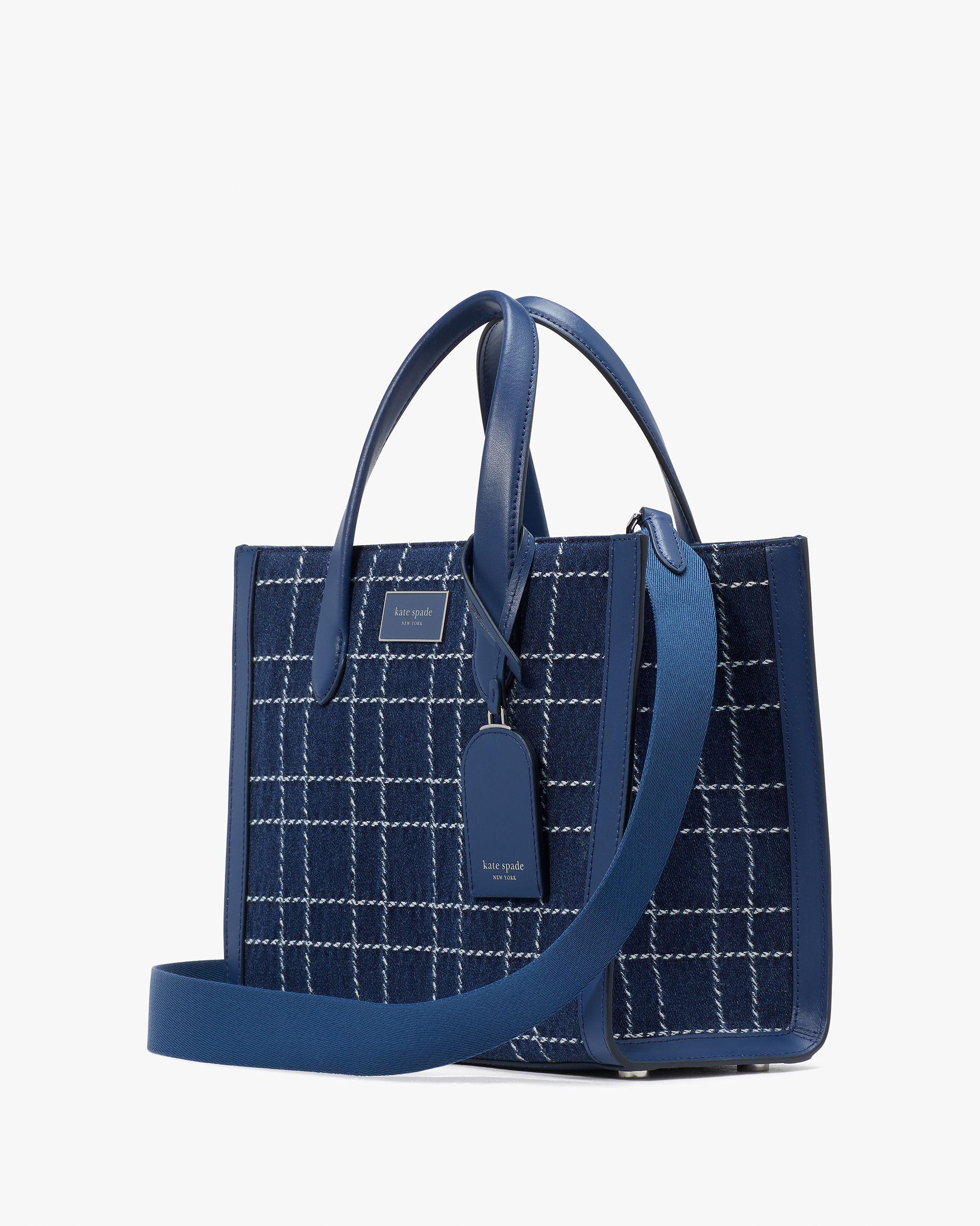 KH064-Manhattan Denim Check Small Tote-Indigo Multi