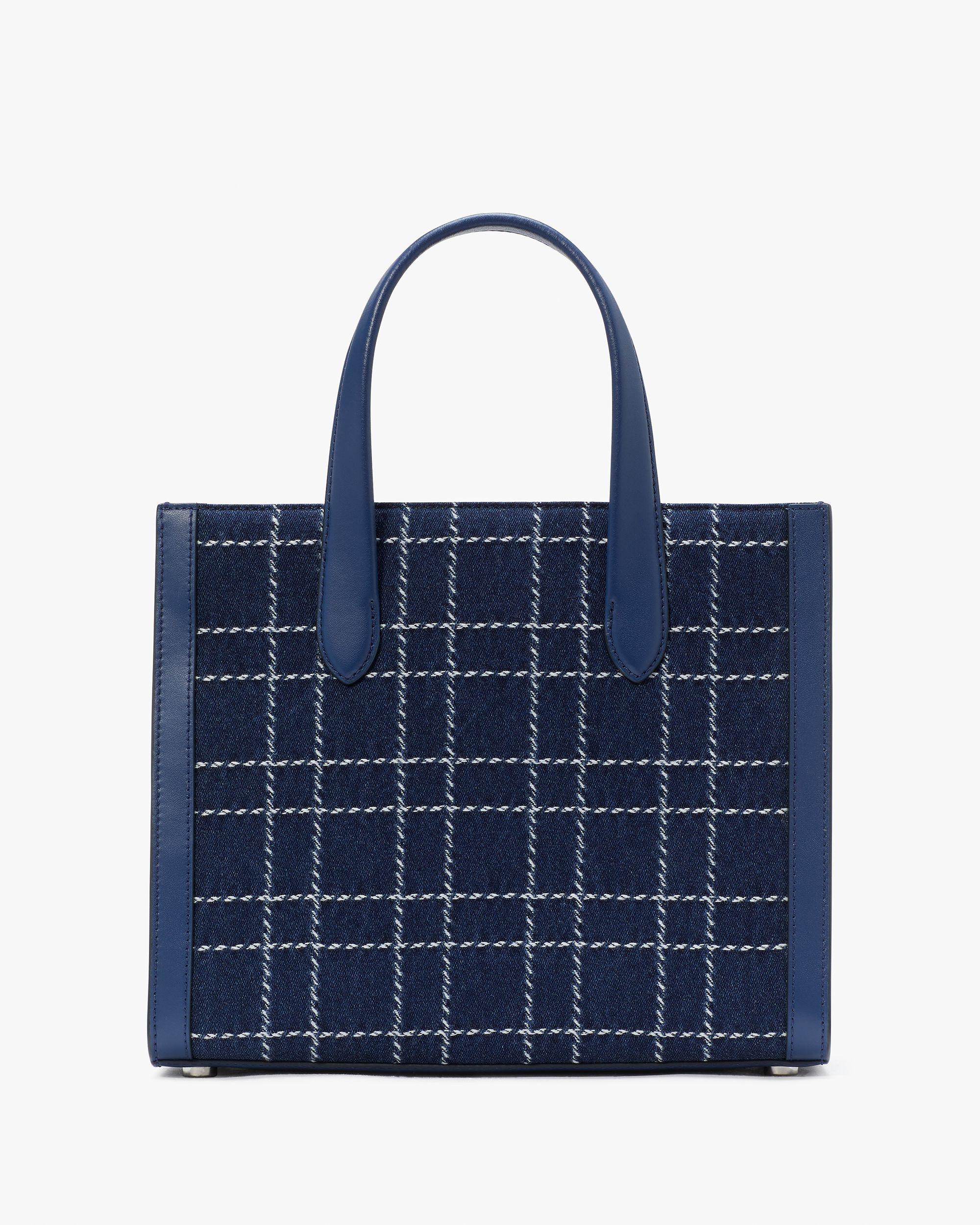 KH064-Manhattan Denim Check Small Tote-Indigo Multi