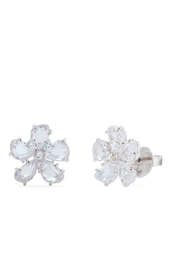 KH556-FLOWER STUDS-Clear/Silver