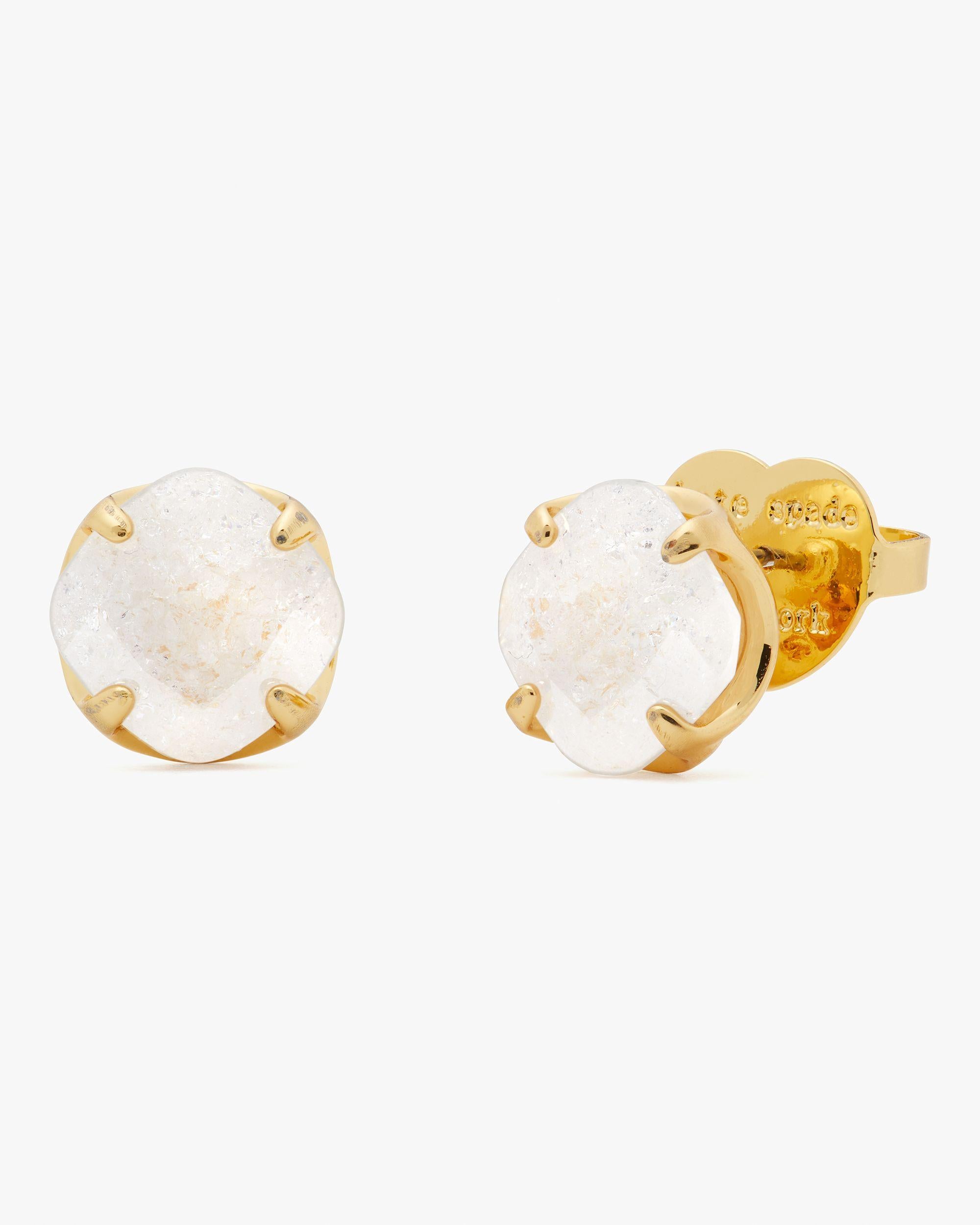 KH909-Pop Of Joy 10mm Spade Flower Studs-Cracked Clear/Gold