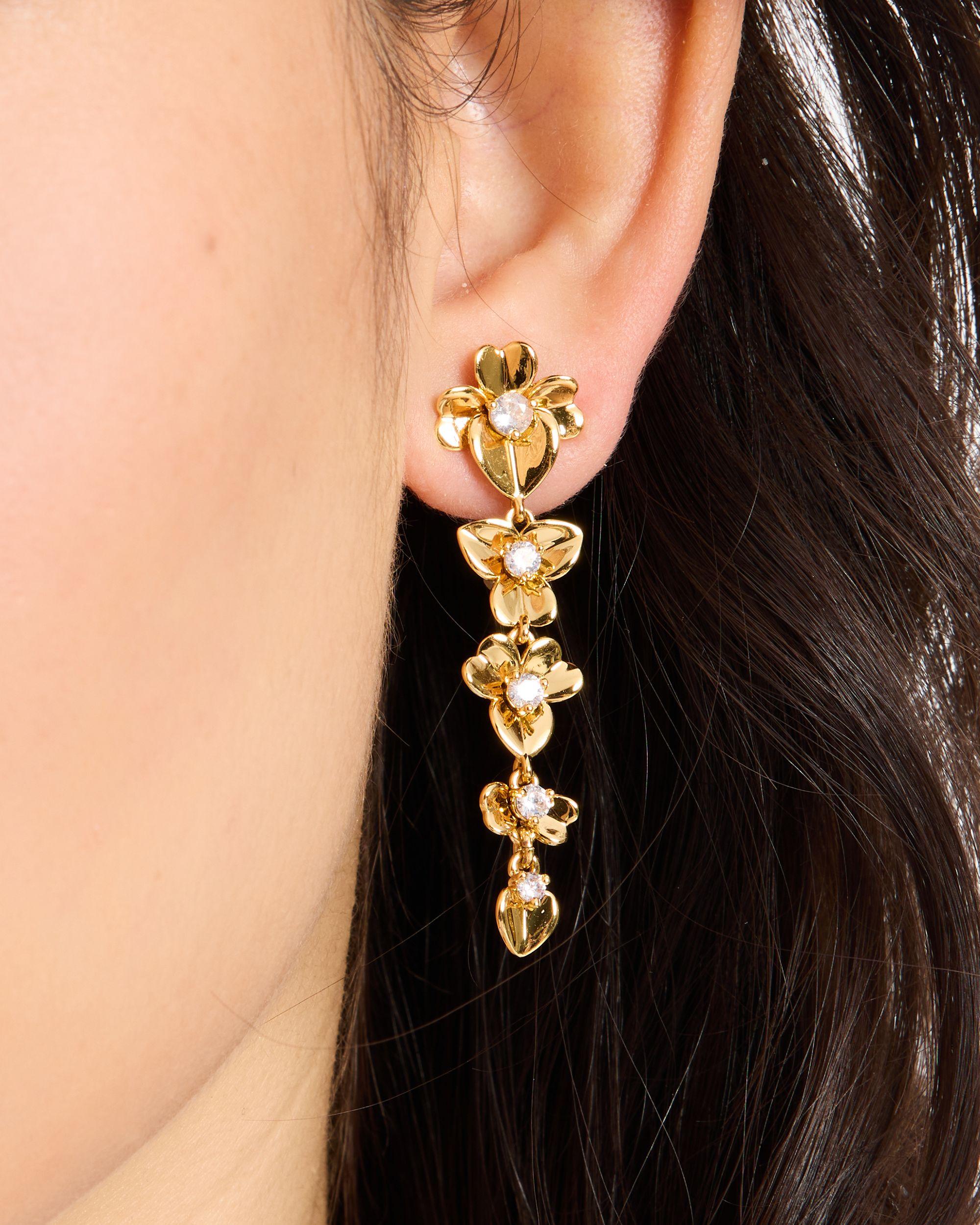 KI035-Precious Pansy Linear Earrings-Gold