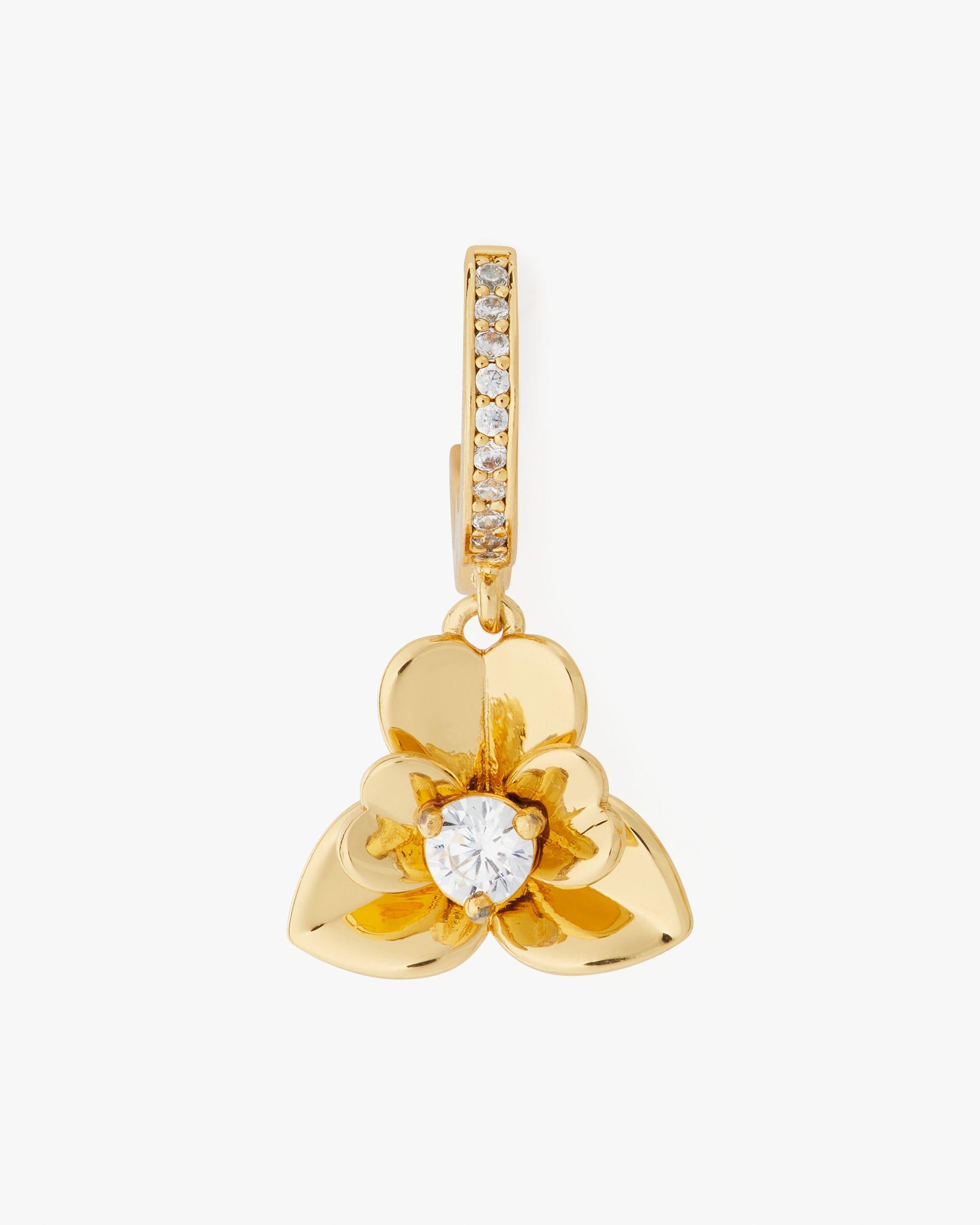 KI038-Precious Pansy Pavé Drop Huggies-Gold