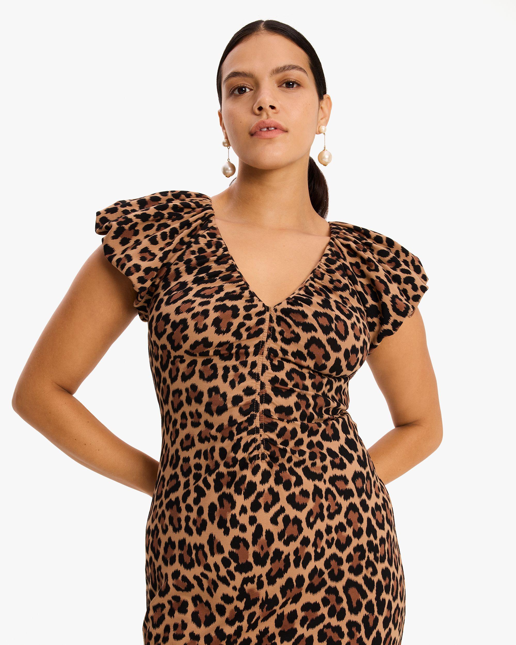 KI235-Classic Leopard Ruched Ponte Dress