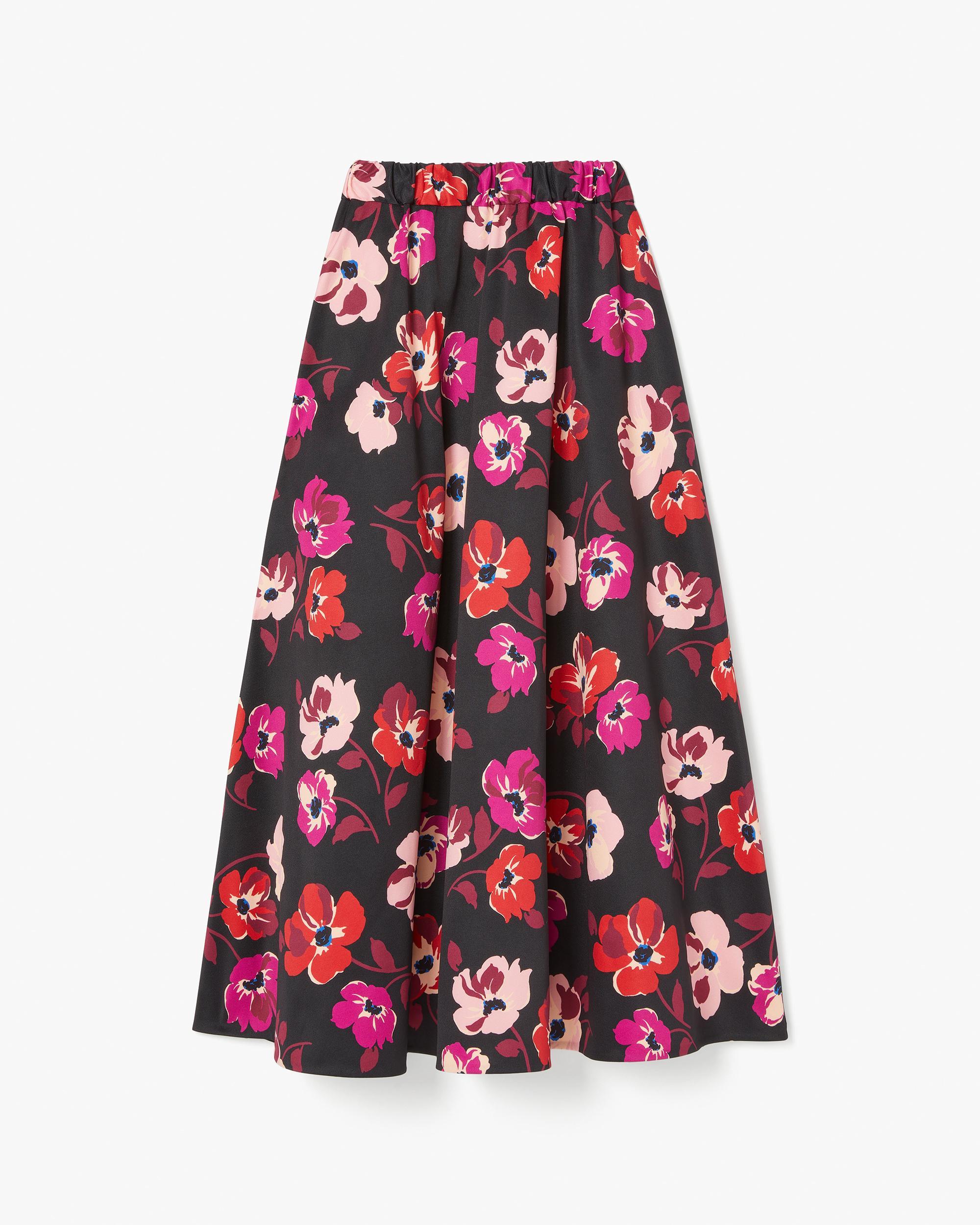 KI286-Fall Poppies Midi Skirt-Black