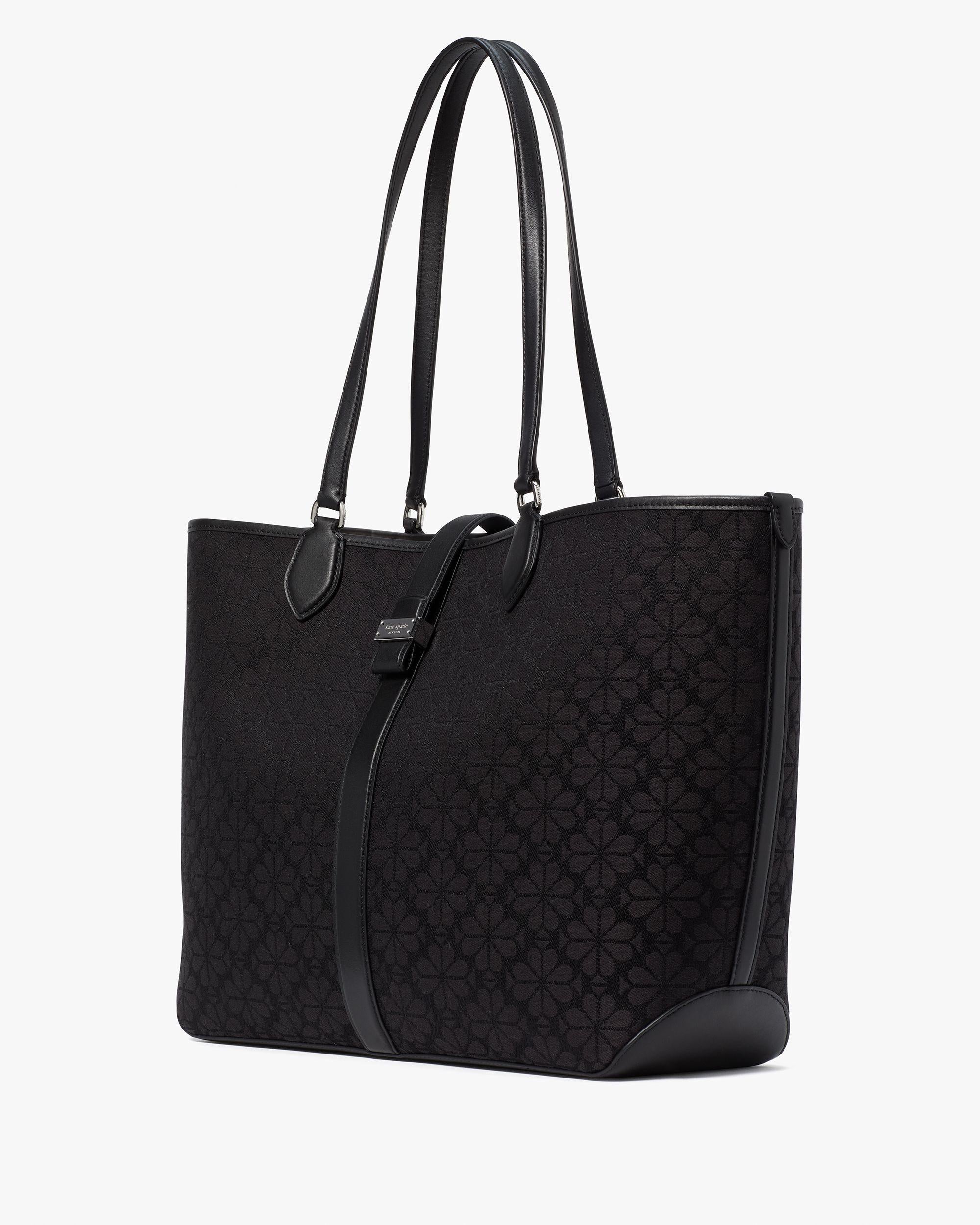 KI454-Spade Flower Jacquard Large Open Tote-Black Multi