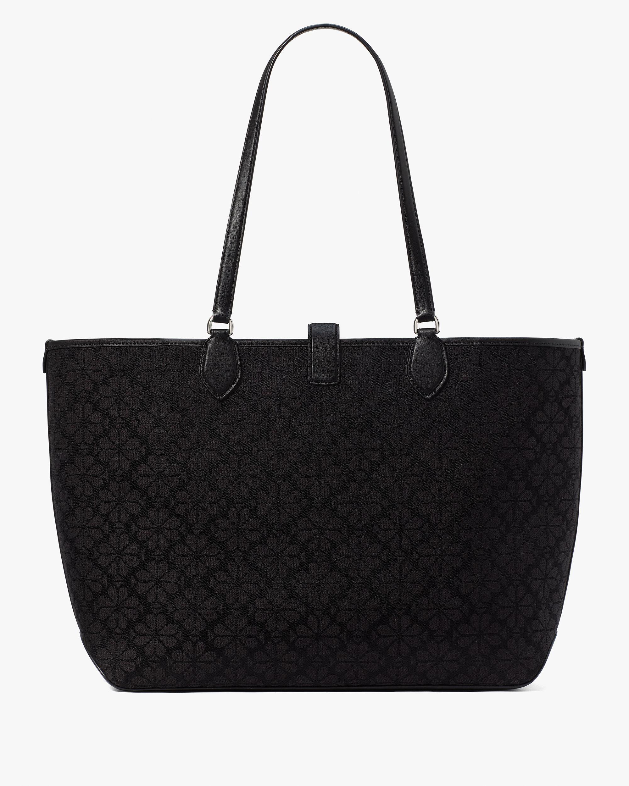 KI454-Spade Flower Jacquard Large Open Tote-Black Multi