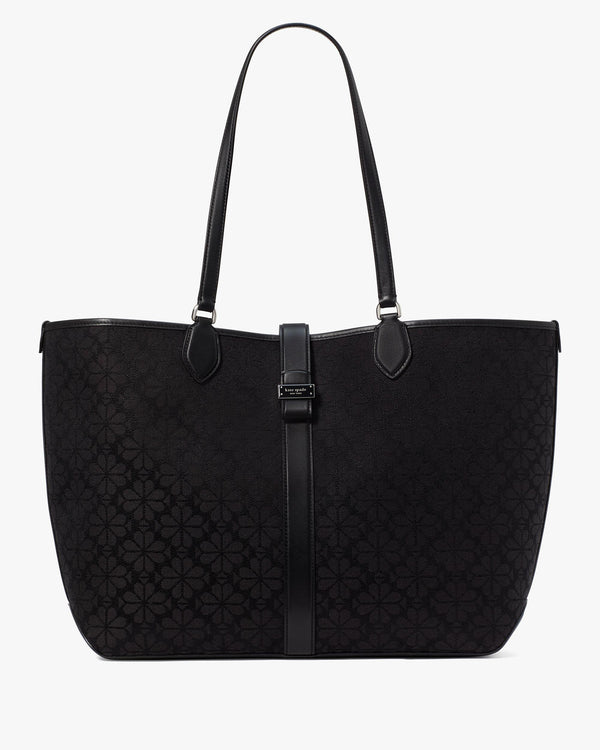 KI454-Spade Flower Jacquard Large Open Tote-Black Multi