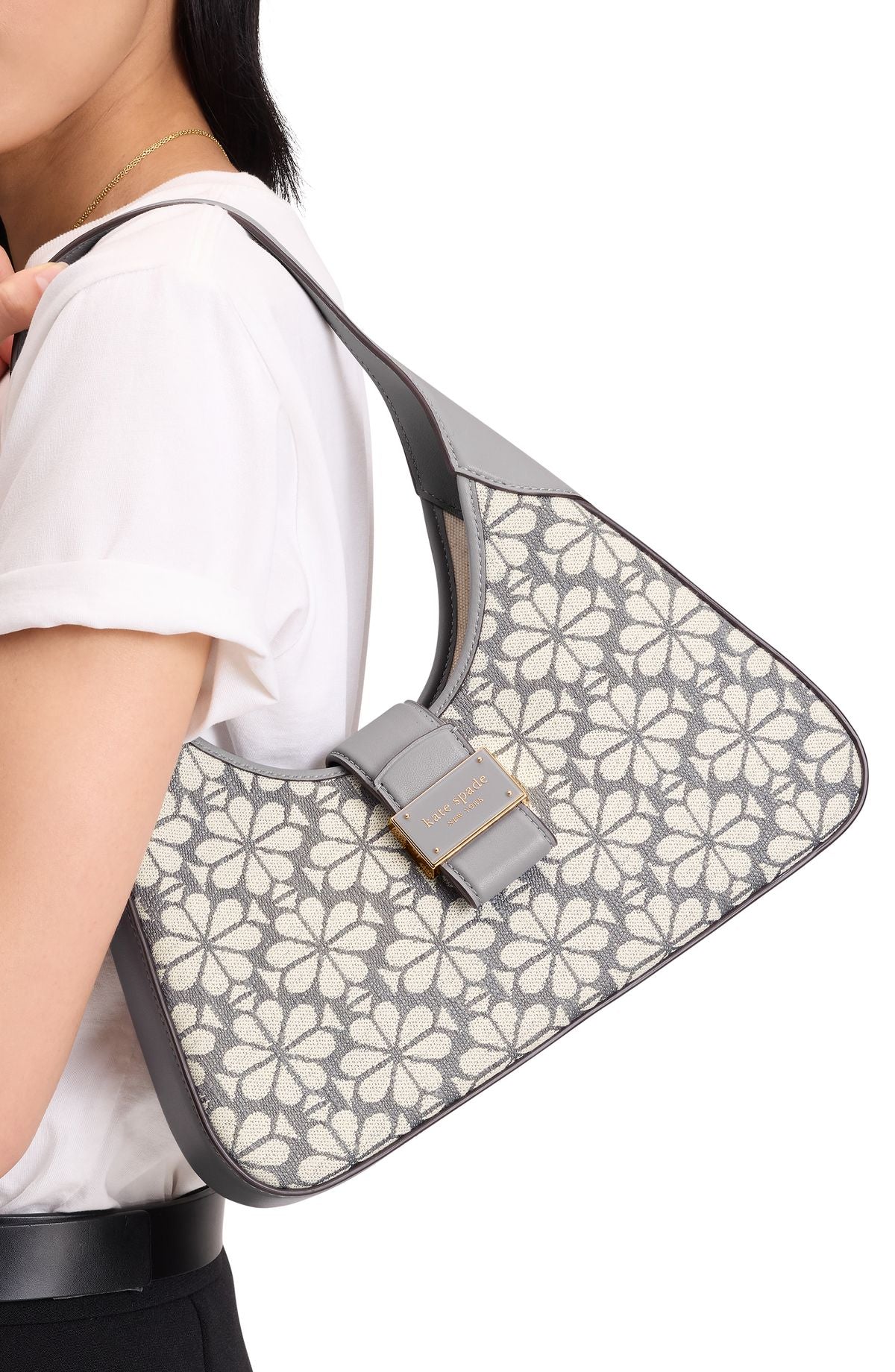 ki455-Spade Flower Jacquard Nouveau Small Shoulder Bag-Grey Multi