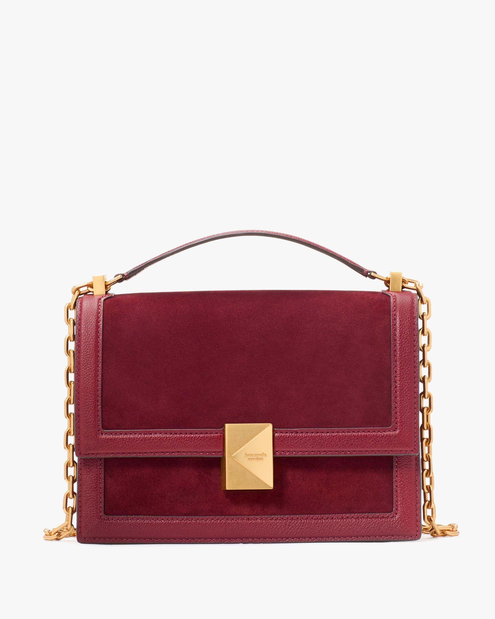 KI489-Deco Pebbled Leather & Suede Chain Shoulder Bag-Cherry Juice Multi