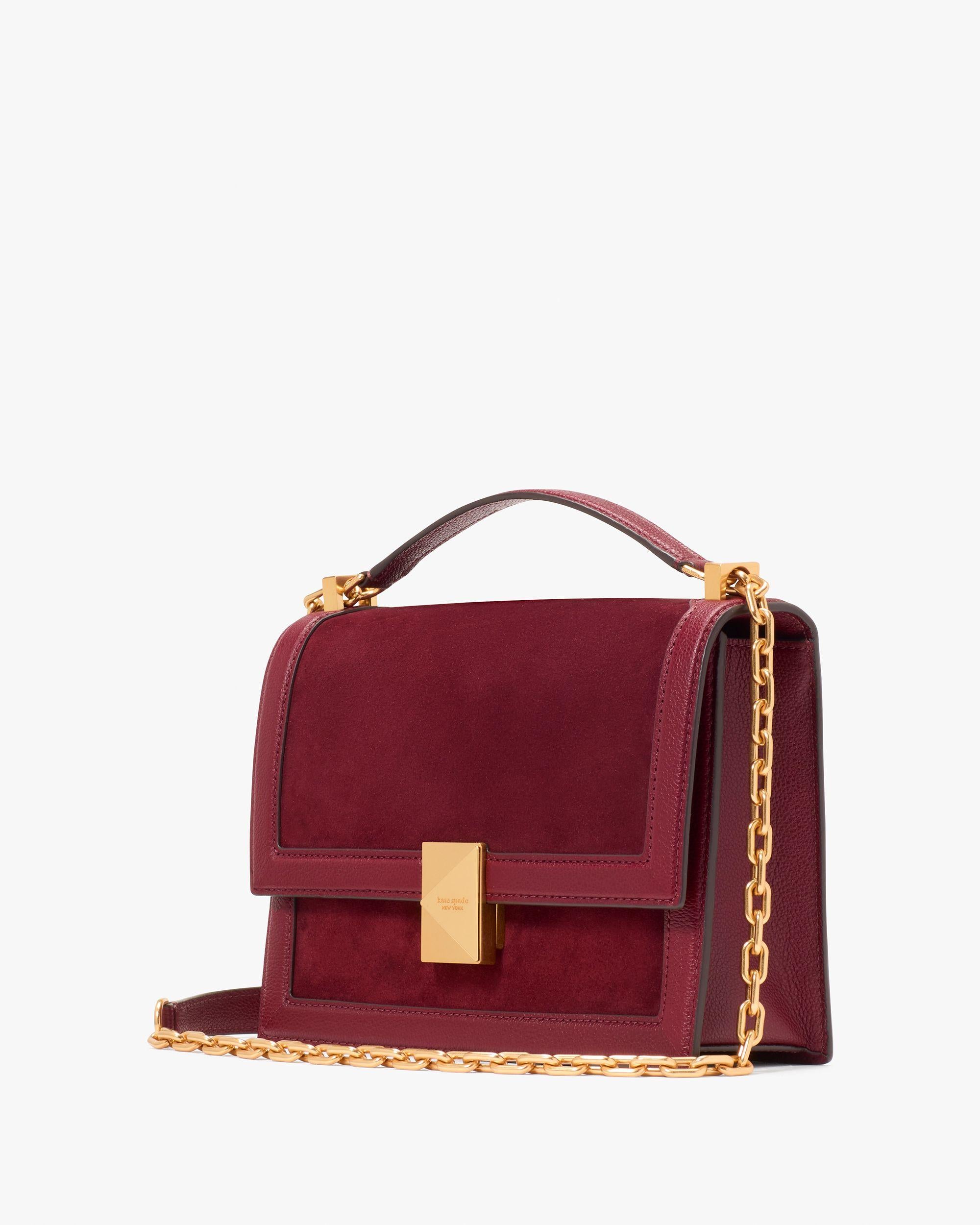 KI489-Deco Pebbled Leather & Suede Chain Shoulder Bag-Cherry Juice Multi