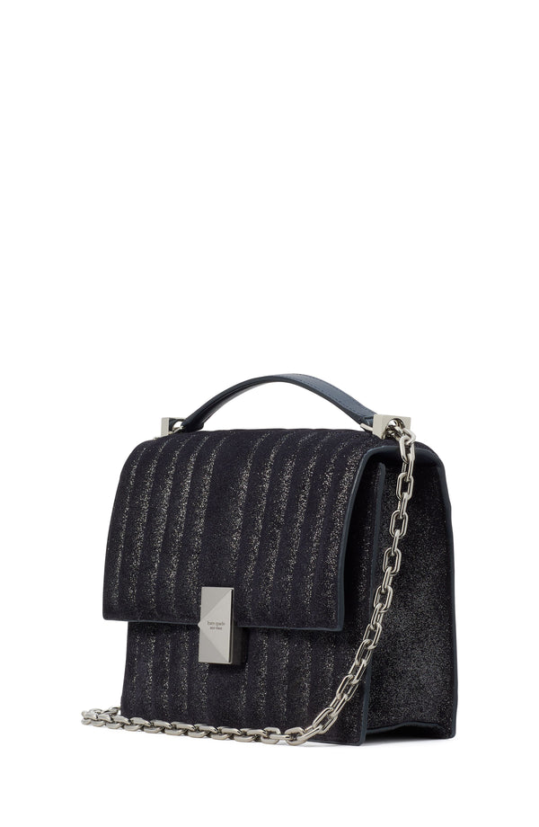 deco quilted glitter suede chain shoulder bag