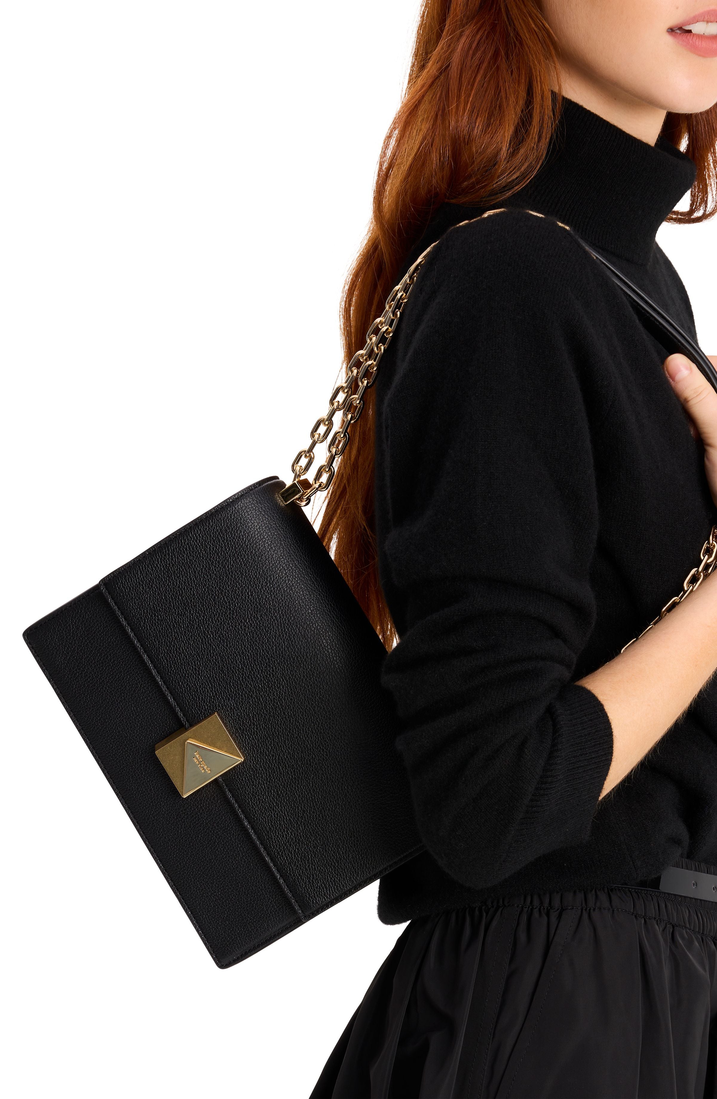 KI555-Deco Chain Shoulder Bag-Black