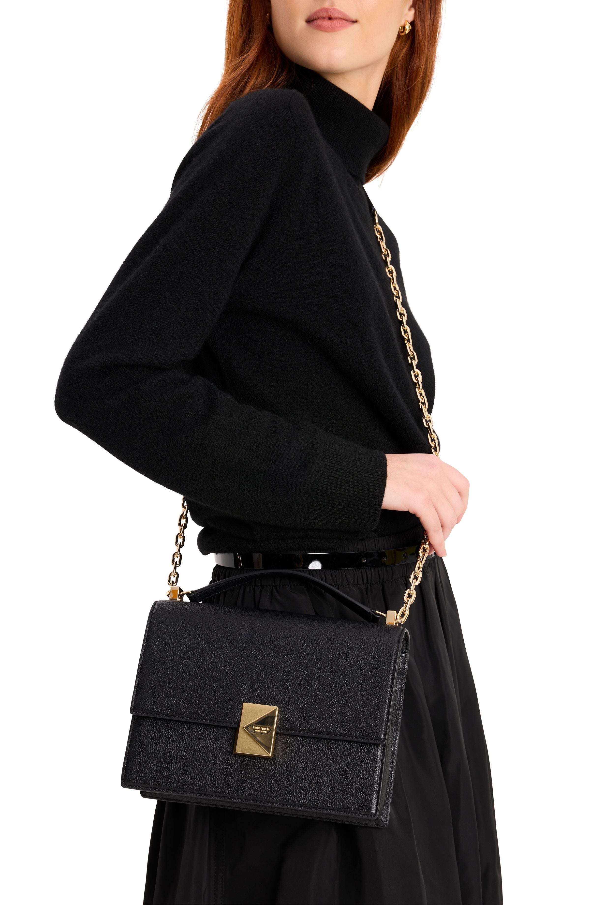 KI555-Deco Chain Shoulder Bag-Black