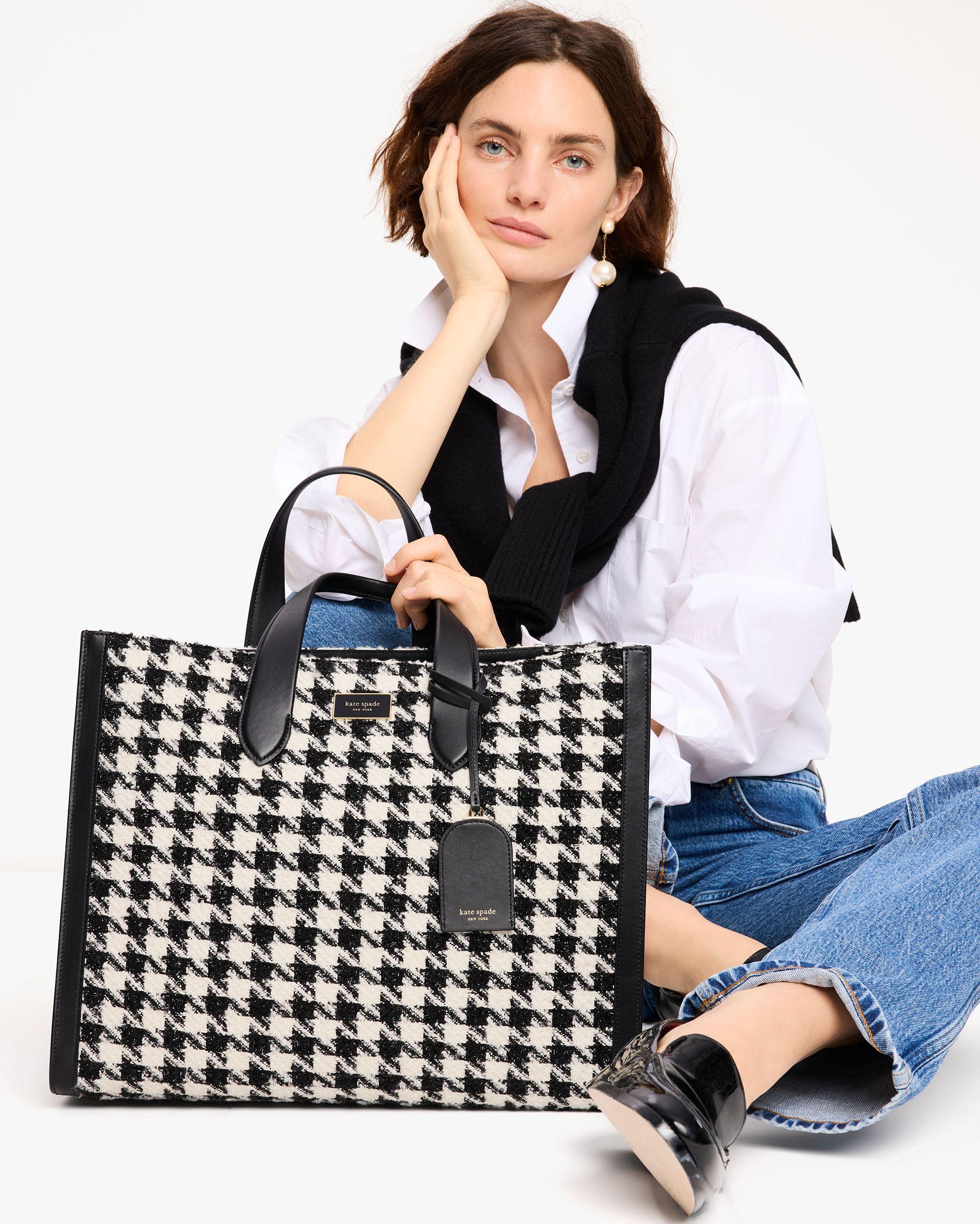 KI575-Manhattan Houndstooth Tweed Large Tote-Black Multi