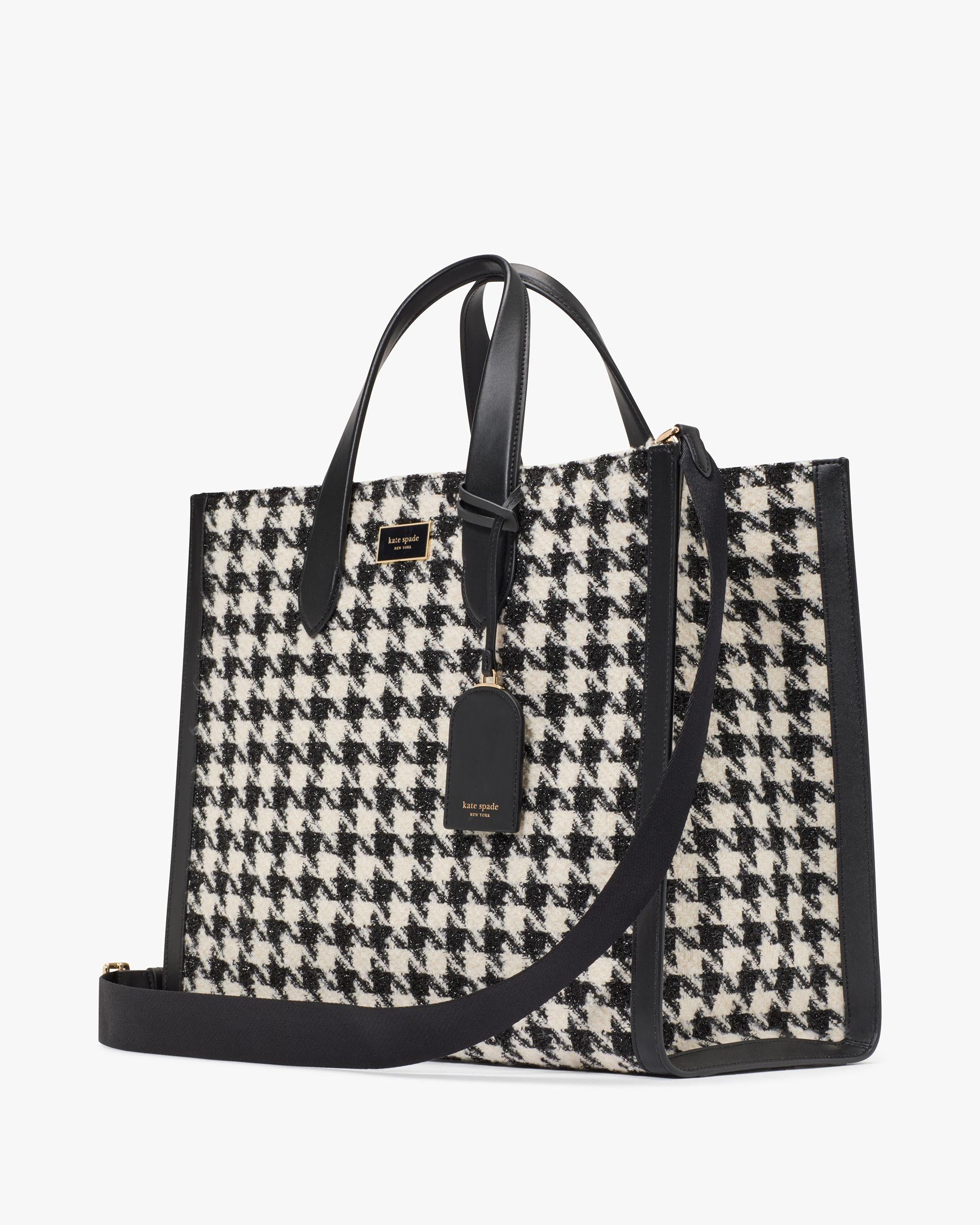 KI575-Manhattan Houndstooth Tweed Large Tote-Black Multi