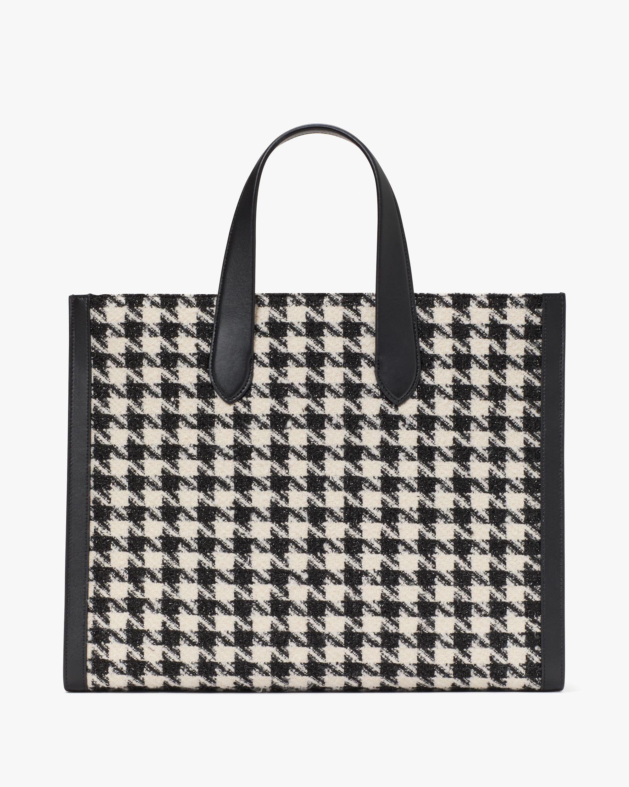 KI575-Manhattan Houndstooth Tweed Large Tote-Black Multi