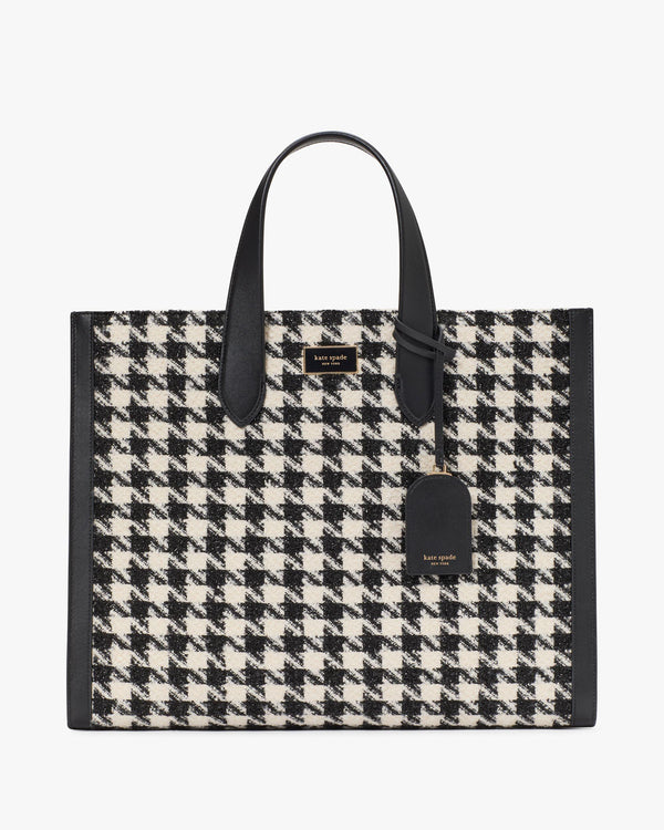 KI575-Manhattan Houndstooth Tweed Large Tote-Black Multi