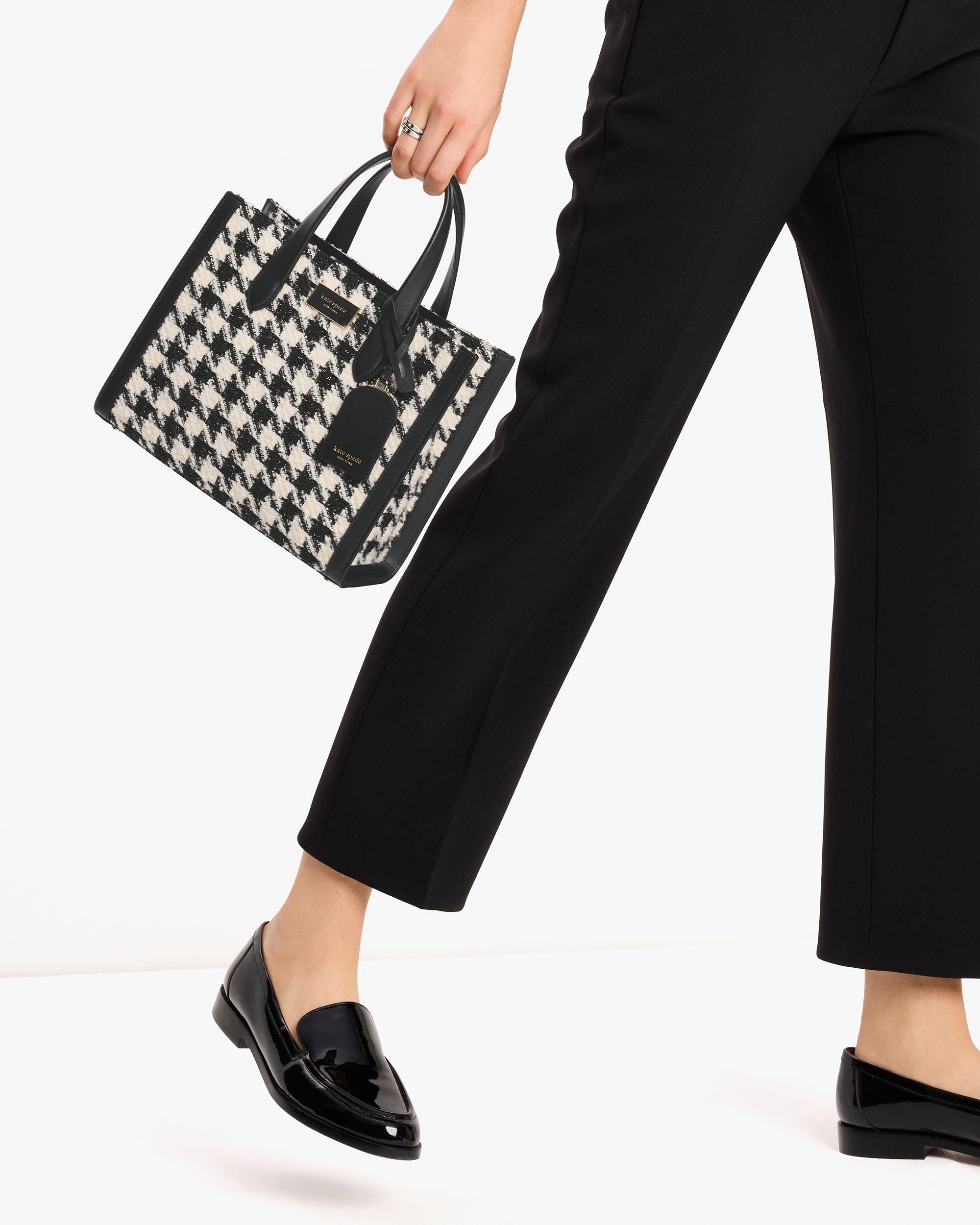 KI577-Manhattan Houndstooth Tweed Small Tote-Black Multi