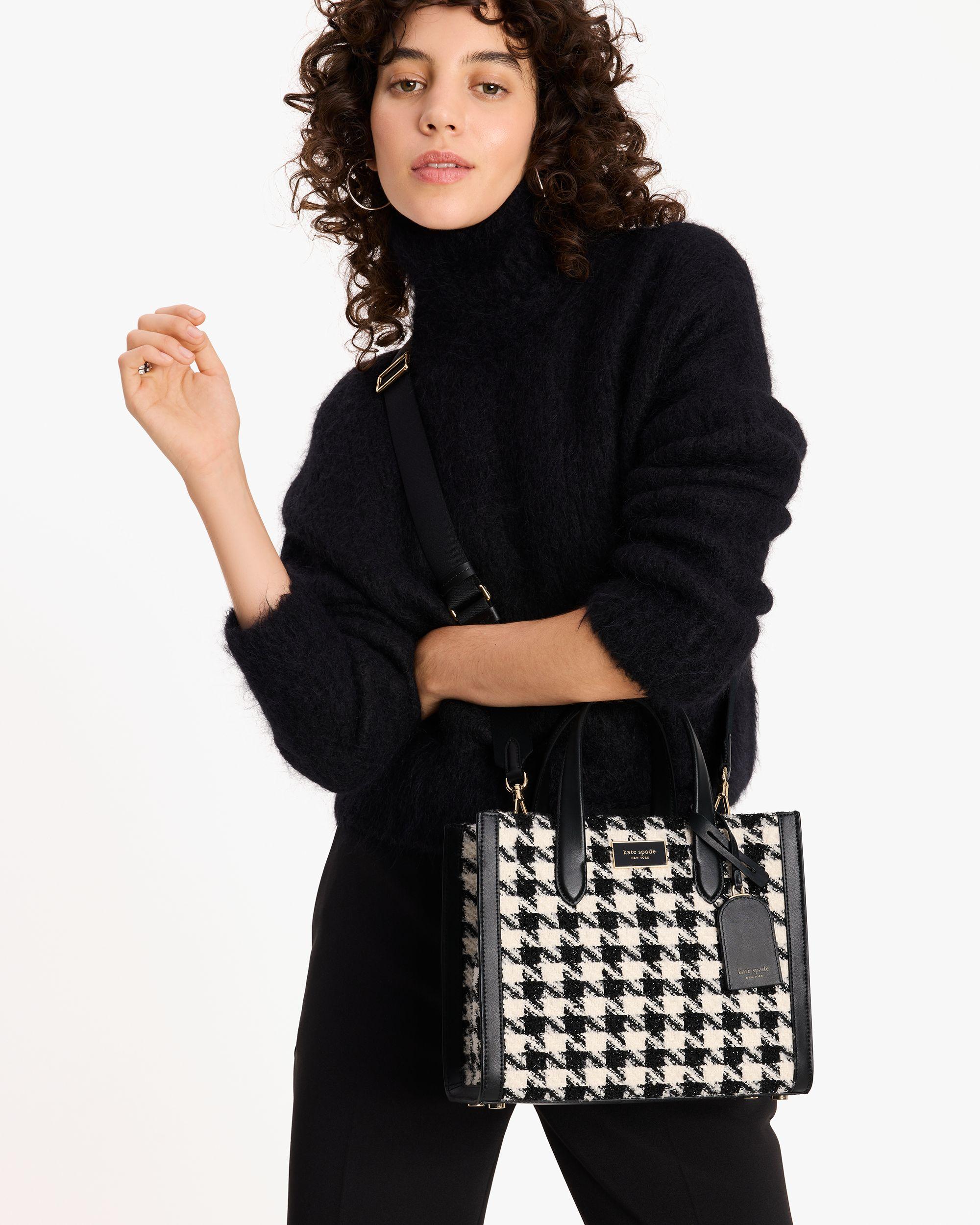 KI577-Manhattan Houndstooth Tweed Small Tote-Black Multi