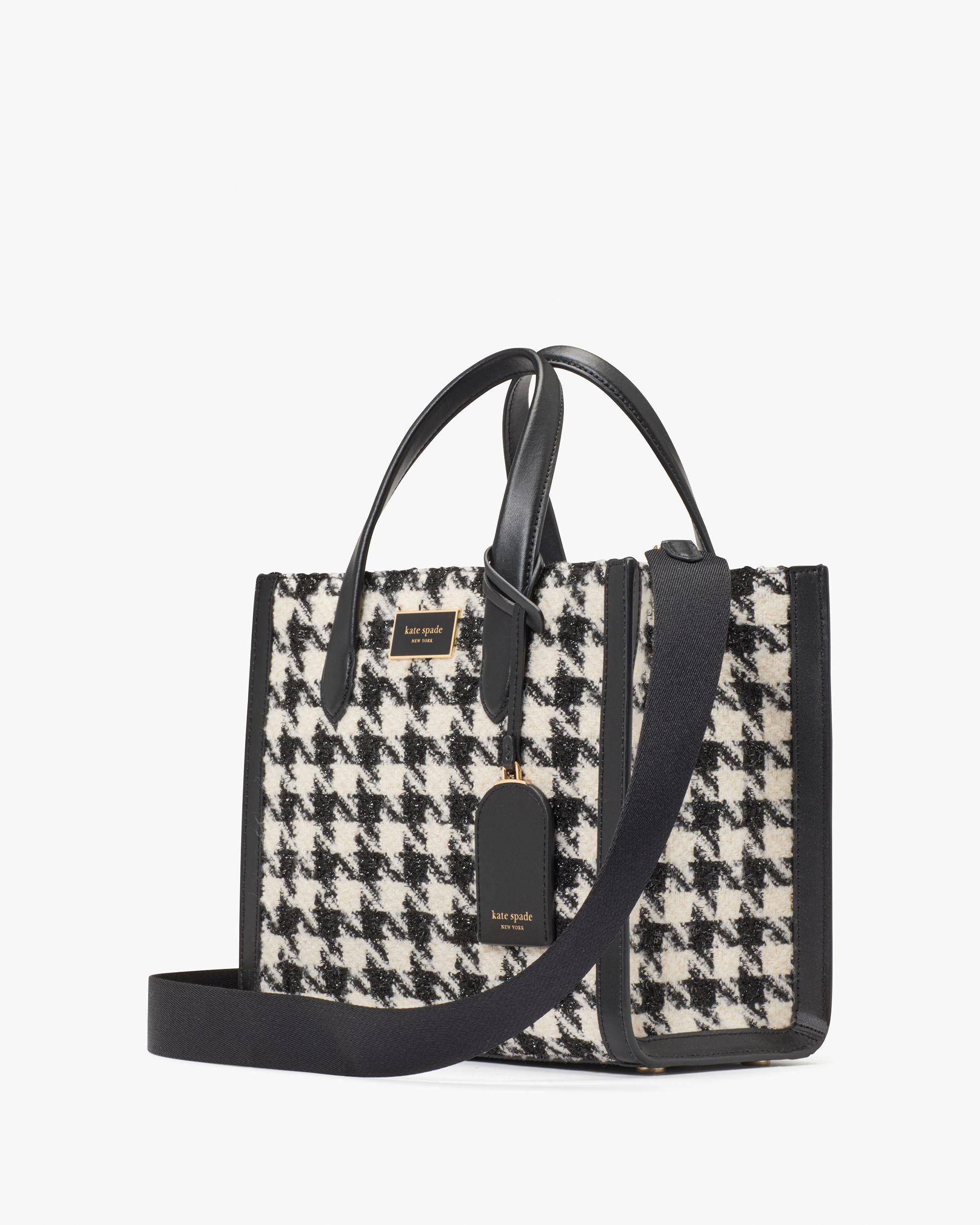 KI577-Manhattan Houndstooth Tweed Small Tote-Black Multi