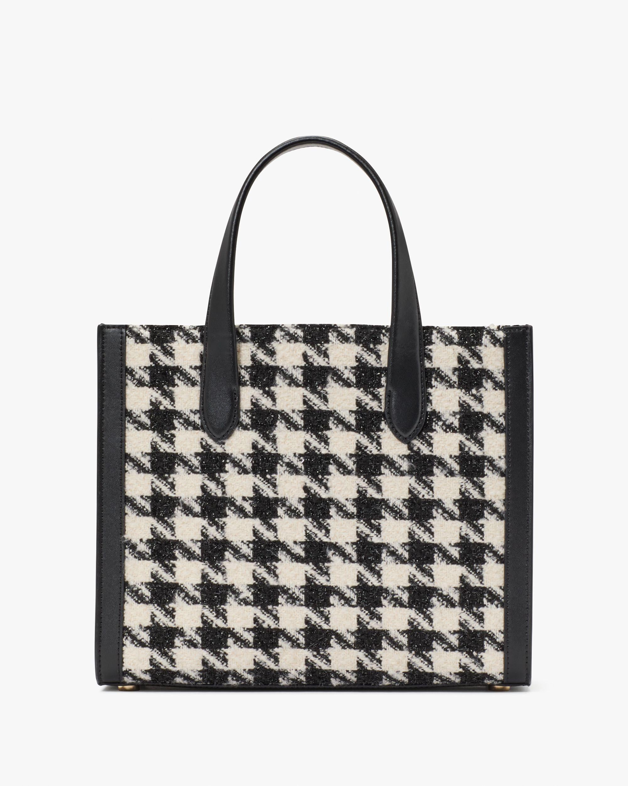 KI577-Manhattan Houndstooth Tweed Small Tote-Black Multi