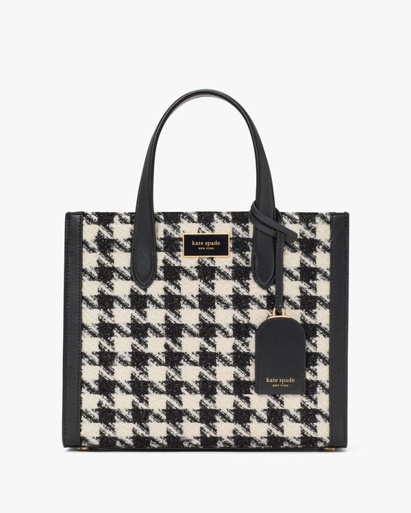 KI577-Manhattan Houndstooth Tweed Small Tote-Black Multi