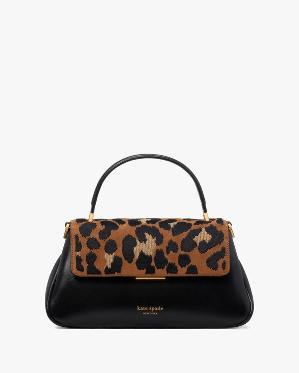 grace leopard suede small top handle bag