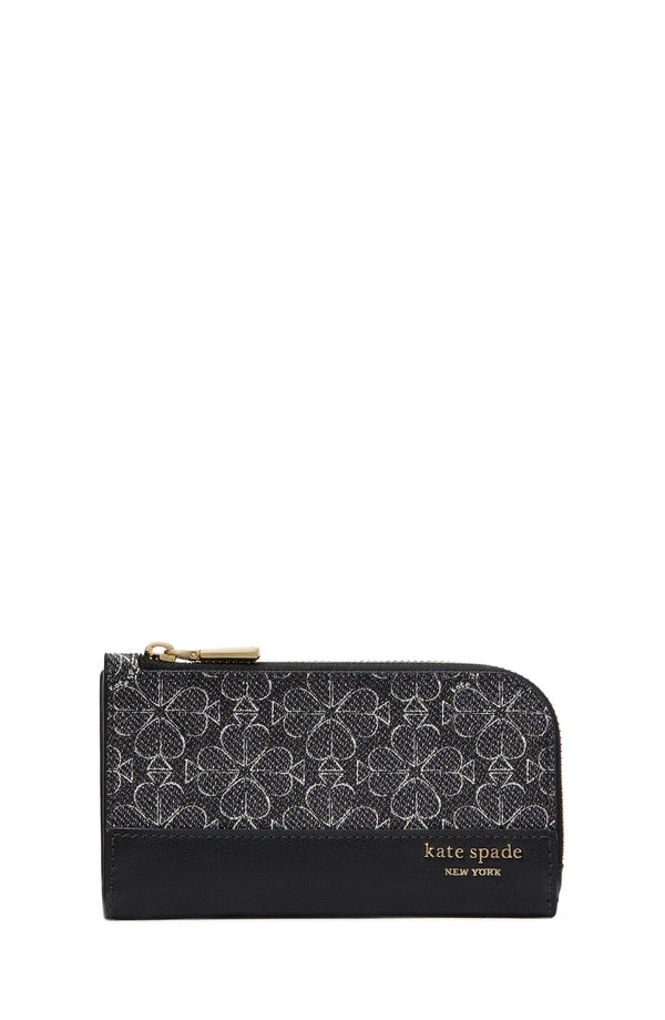 KI676-Spade Flower Small Slim Bifold Wallet-Black Multi