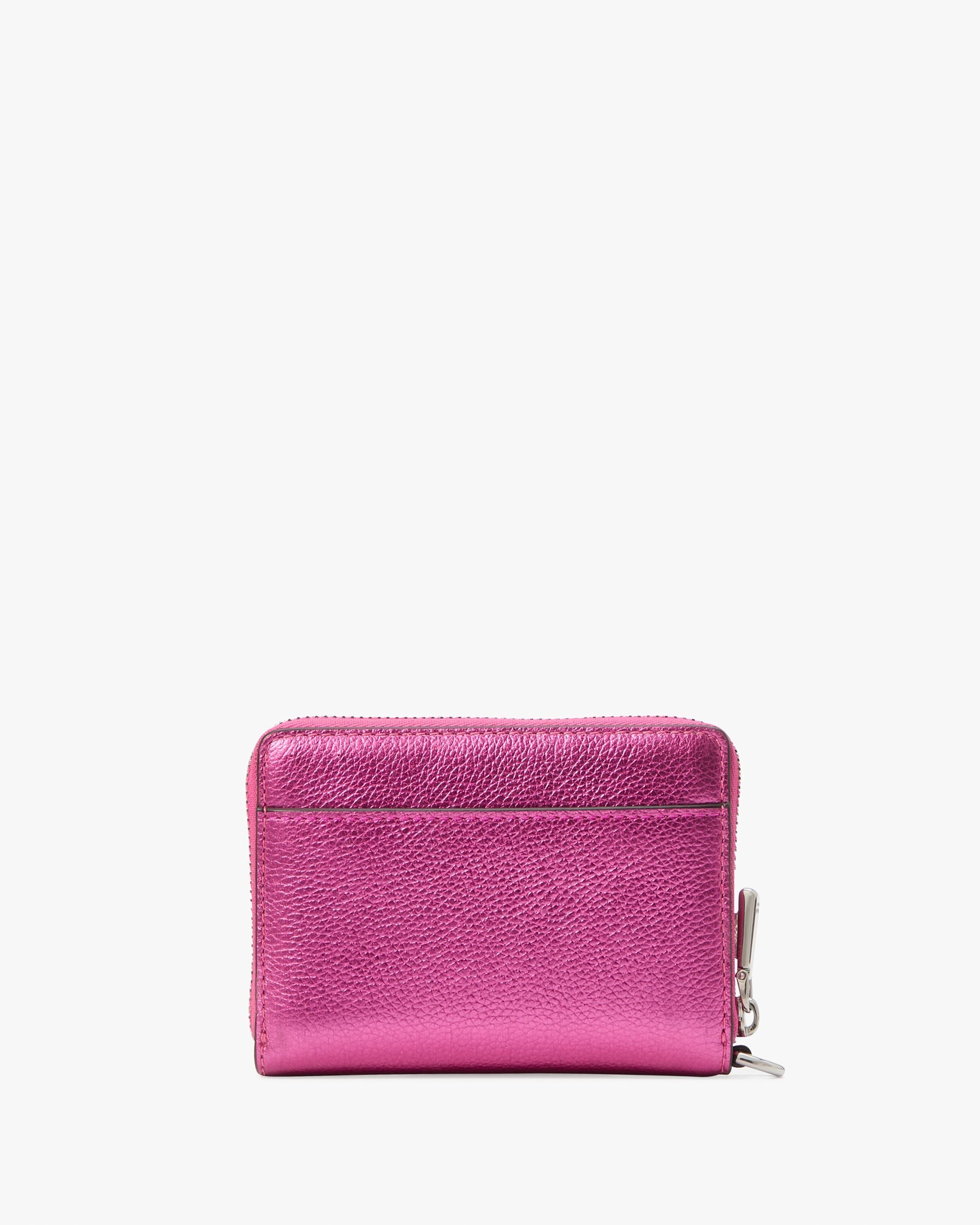 natasha metallic pebbled leather chain compact wristlet