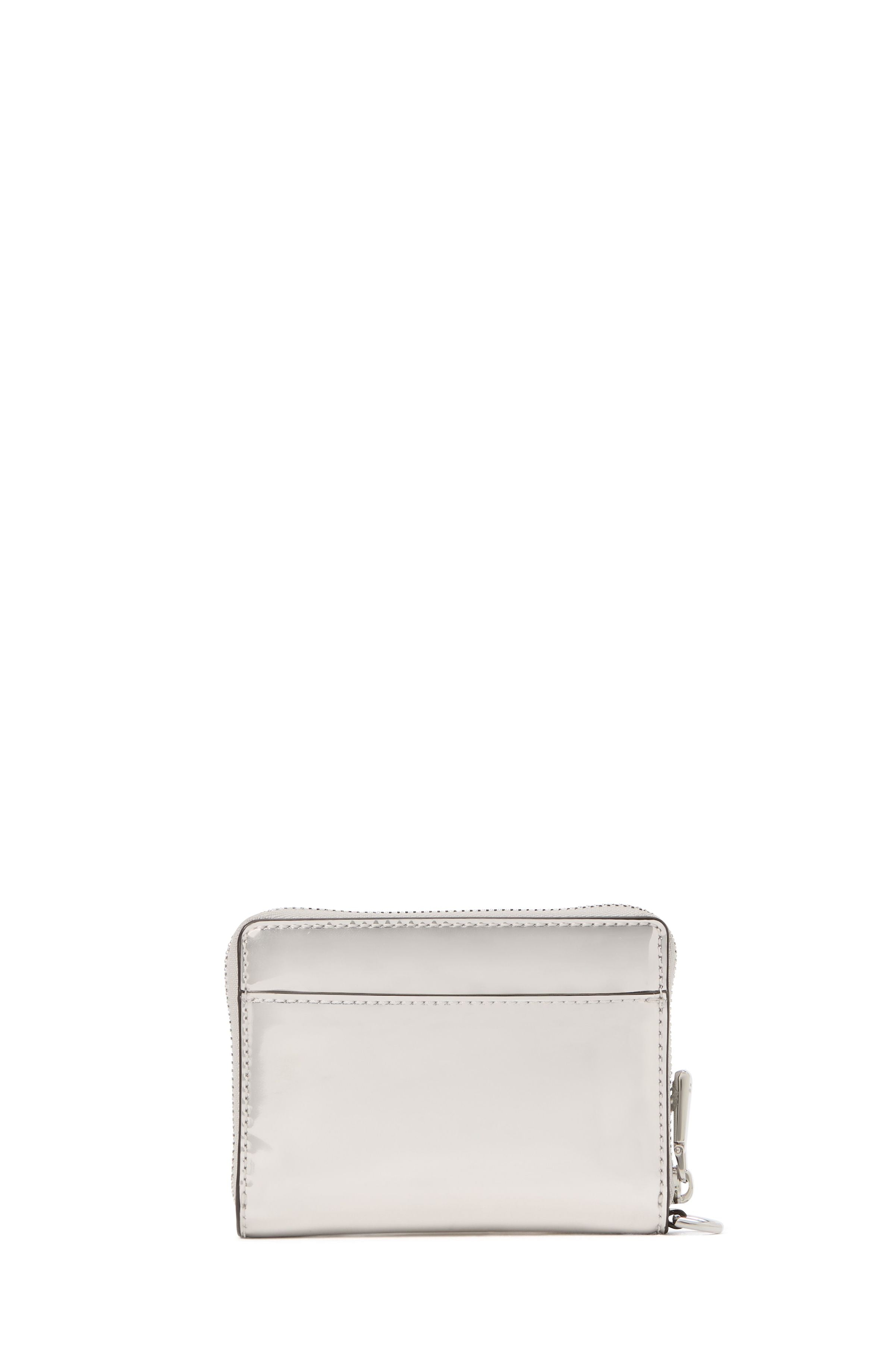 natasha metallic smooth leather chain compact wristlet