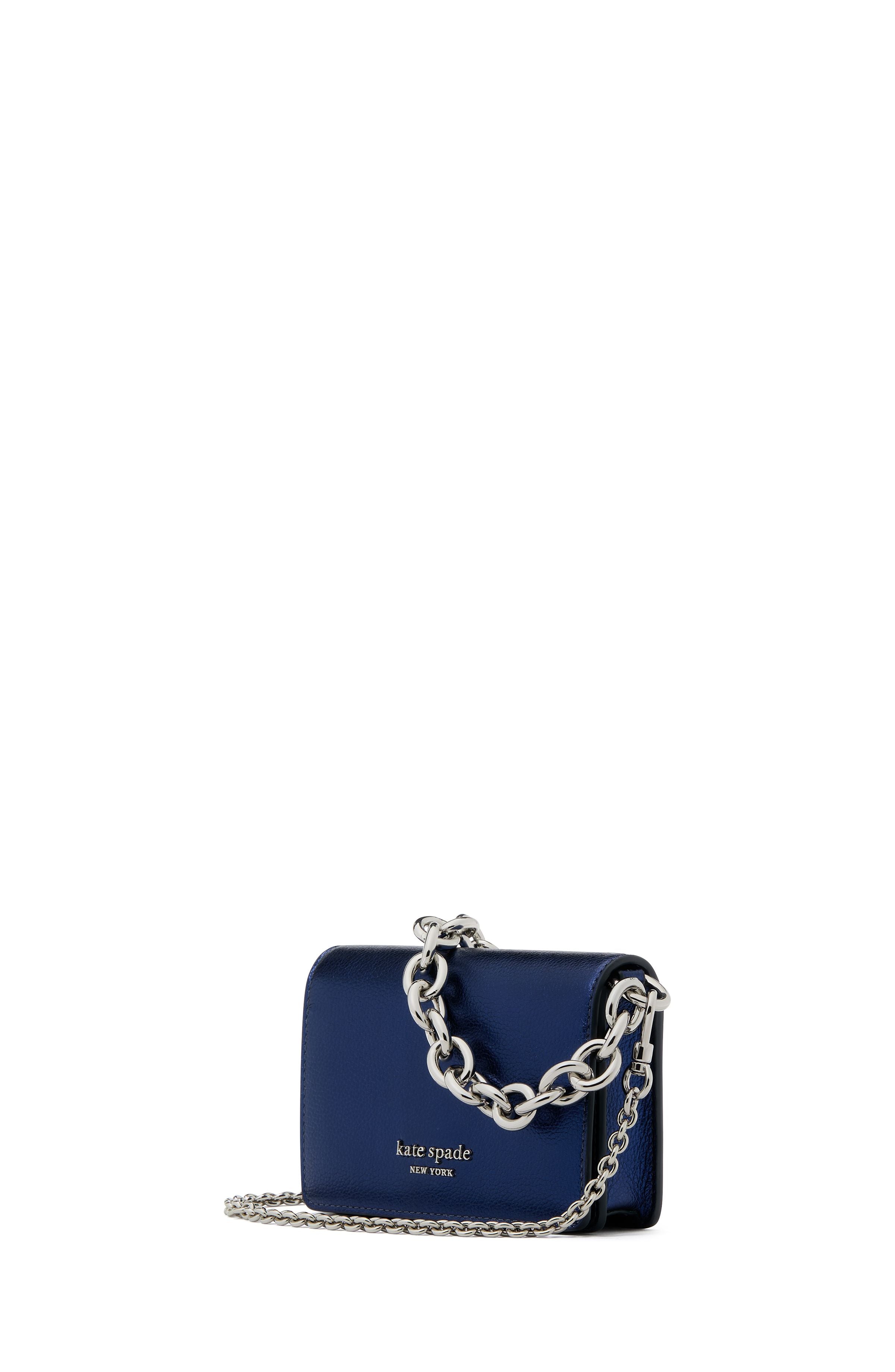 natasha metallic pebbled leather chain card case crossbody